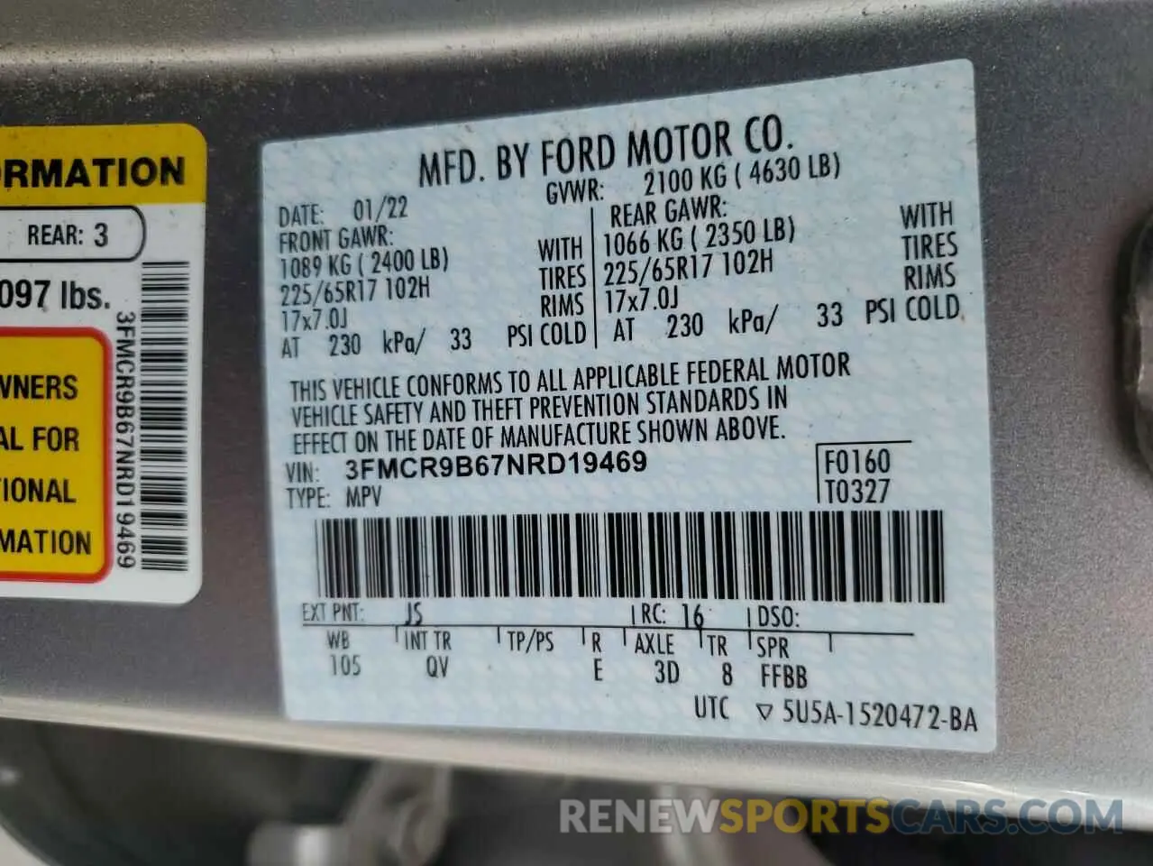 13 fotografías del automóvil dañado 3FMCR9B67NRD19469 FORD BRONCO 2022