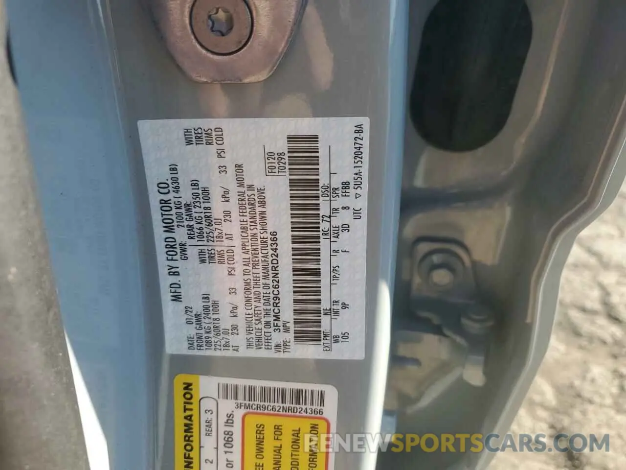 14 fotografías del automóvil dañado 3FMCR9C62NRD24366 FORD BRONCO 2022