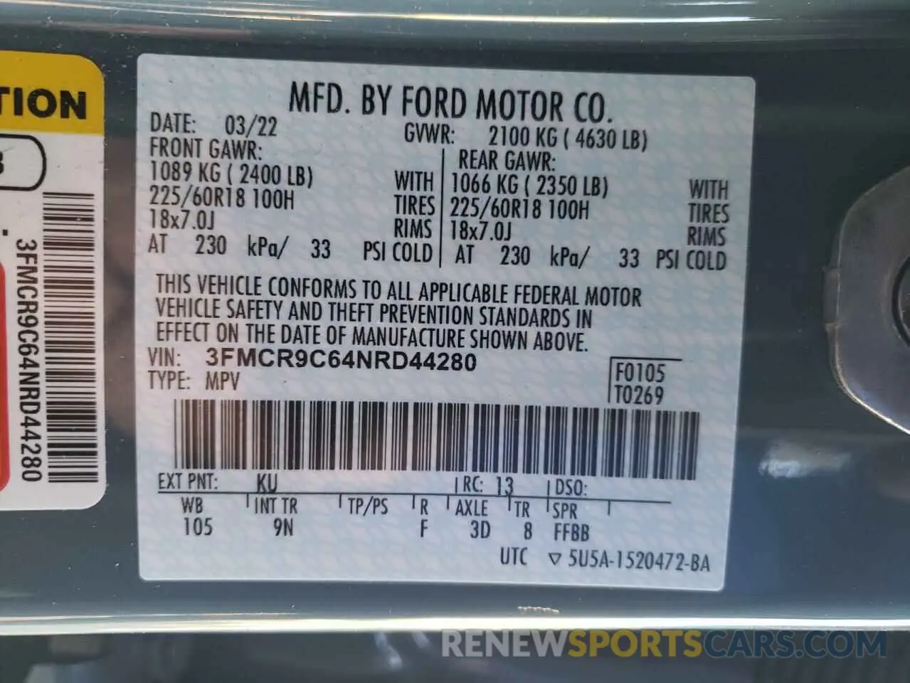 13 fotografías del automóvil dañado 3FMCR9C64NRD44280 FORD BRONCO 2022