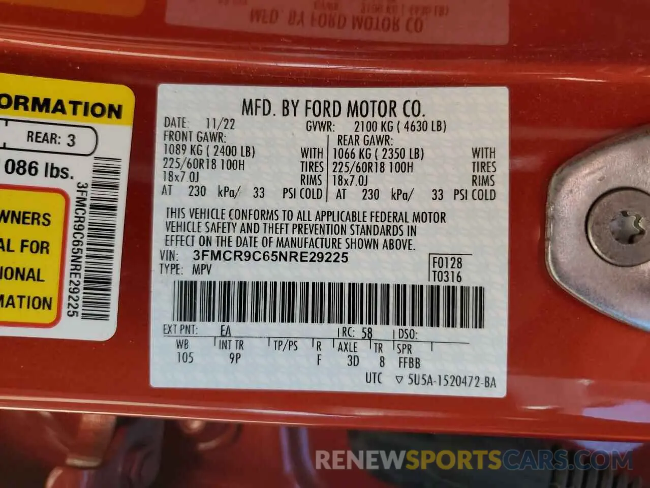 13 fotografías del automóvil dañado 3FMCR9C65NRE29225 FORD BRONCO 2022
