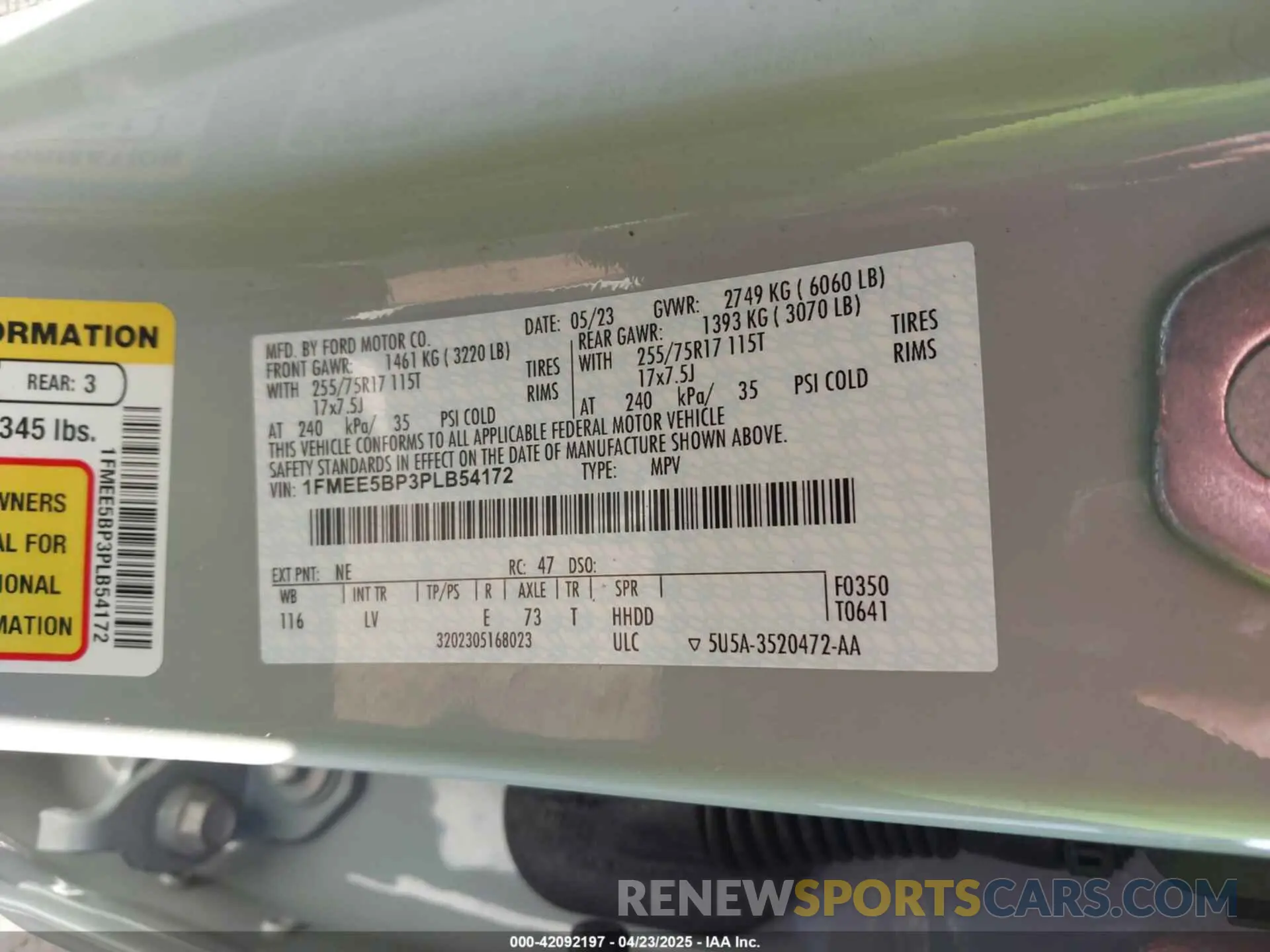 9 fotografías del automóvil dañado 1FMEE5BP3PLB54172 FORD BRONCO 2023