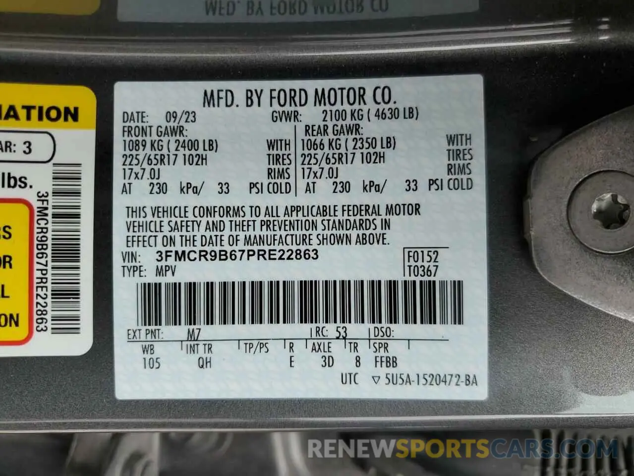 14 fotografías del automóvil dañado 3FMCR9B67PRE22863 FORD BRONCO 2023