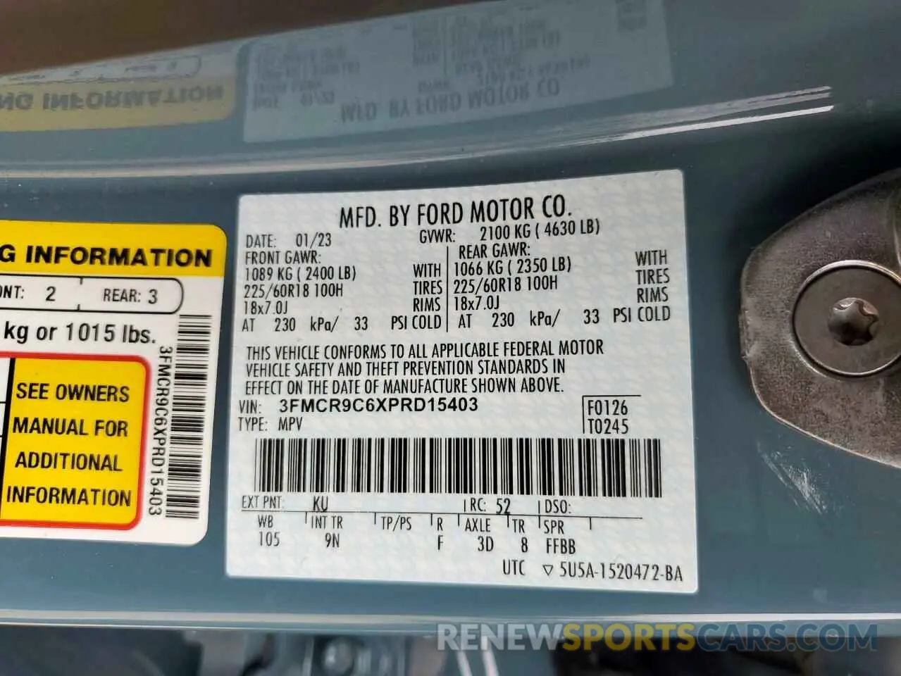 13 fotografías del automóvil dañado 3FMCR9C6XPRD15403 FORD BRONCO 2023
