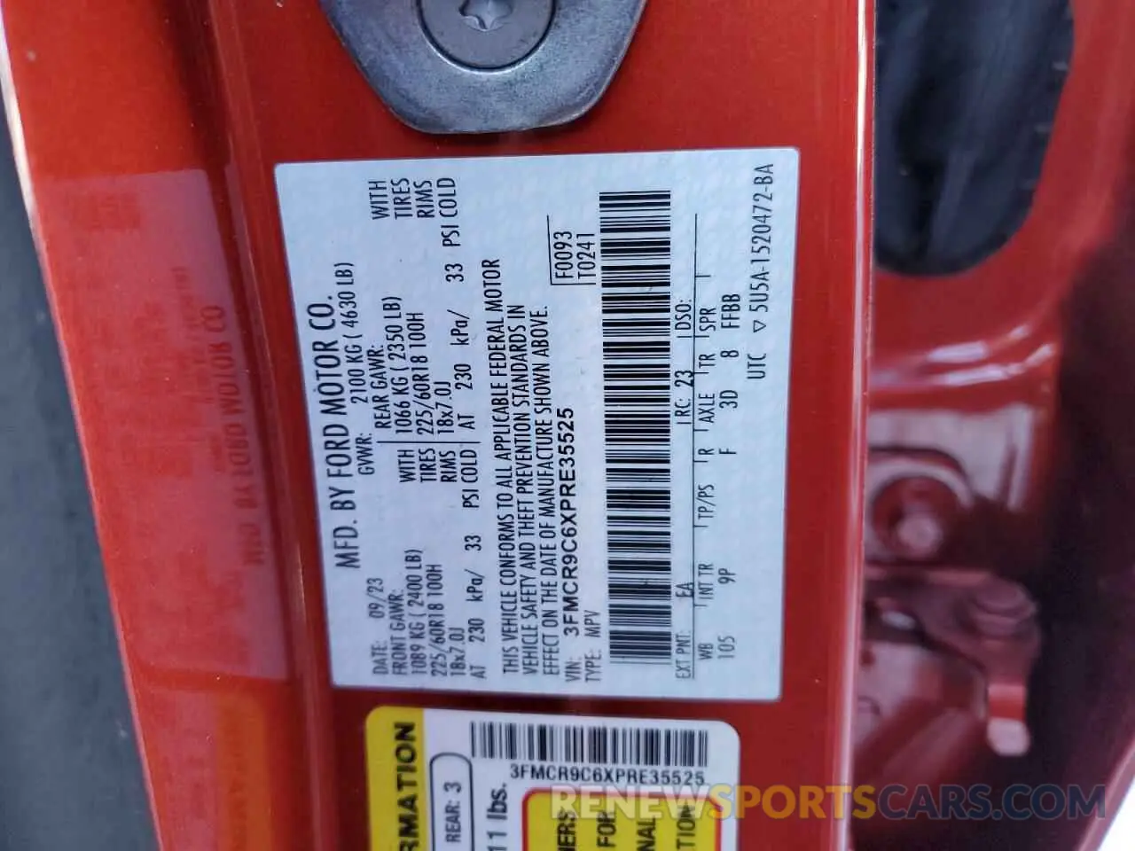 12 fotografías del automóvil dañado 3FMCR9C6XPRE35525 FORD BRONCO 2023