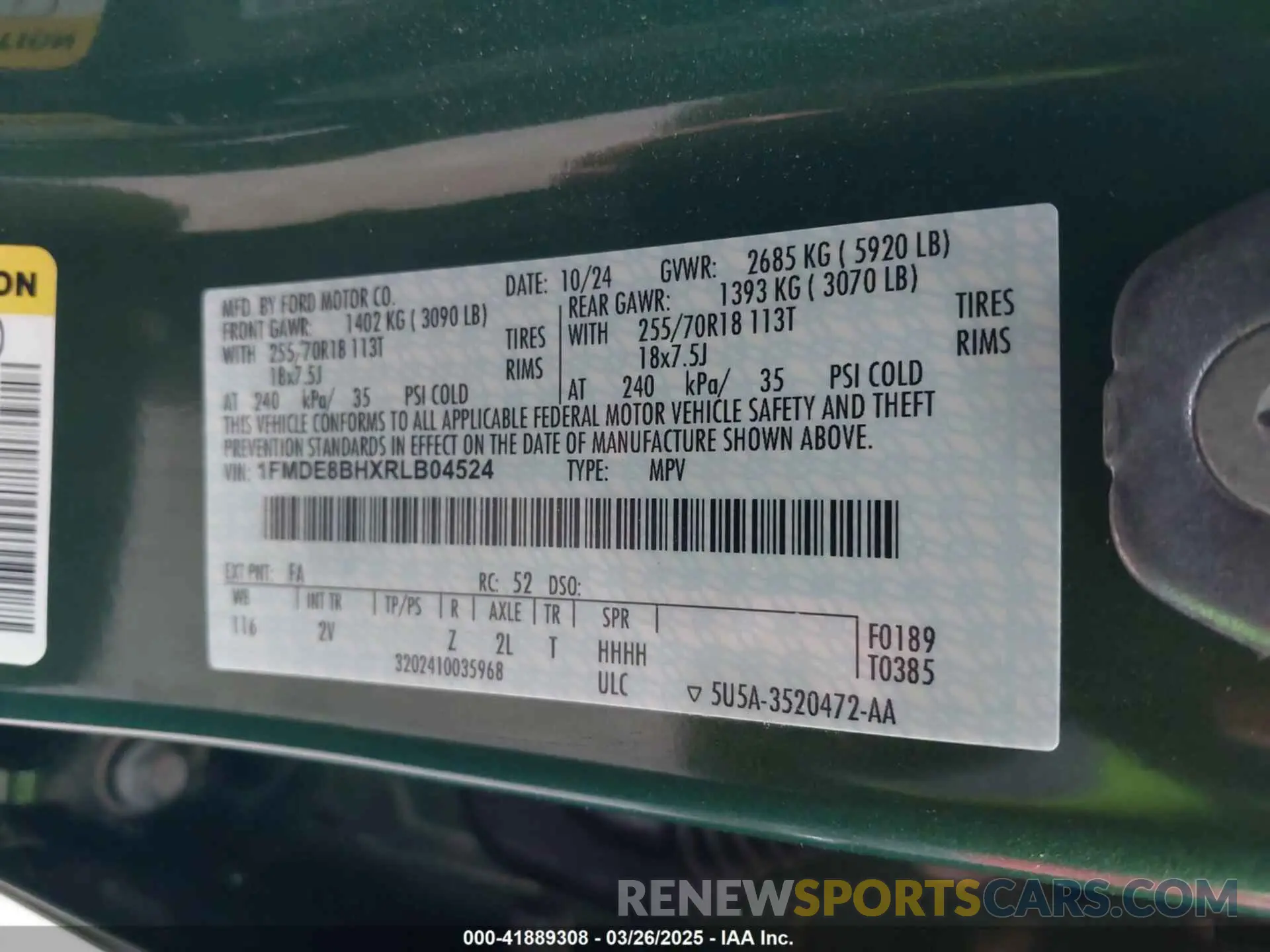 9 fotografías del automóvil dañado 1FMDE8BHXRLB04524 FORD BRONCO 2024