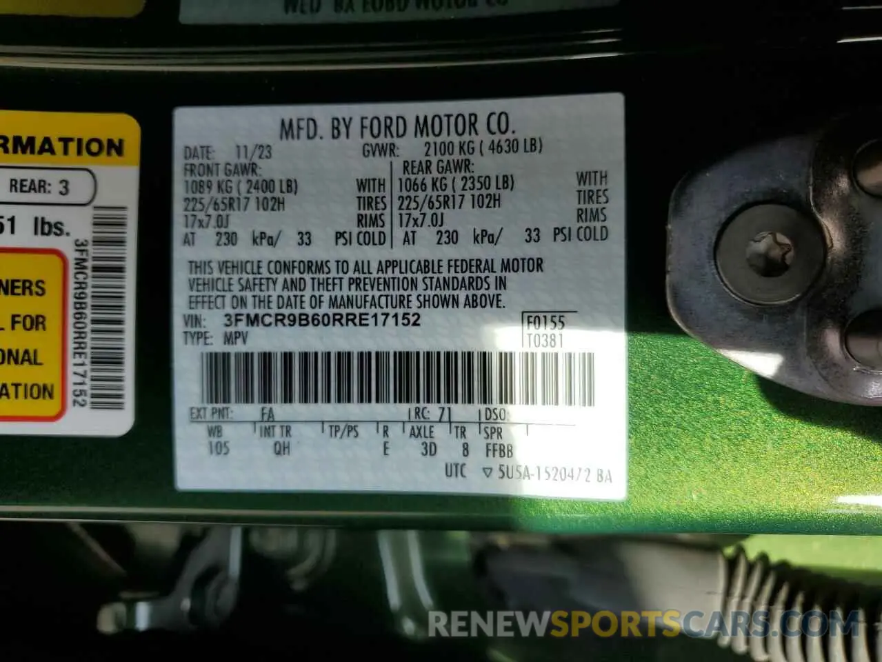 14 fotografías del automóvil dañado 3FMCR9B60RRE17152 FORD BRONCO 2024