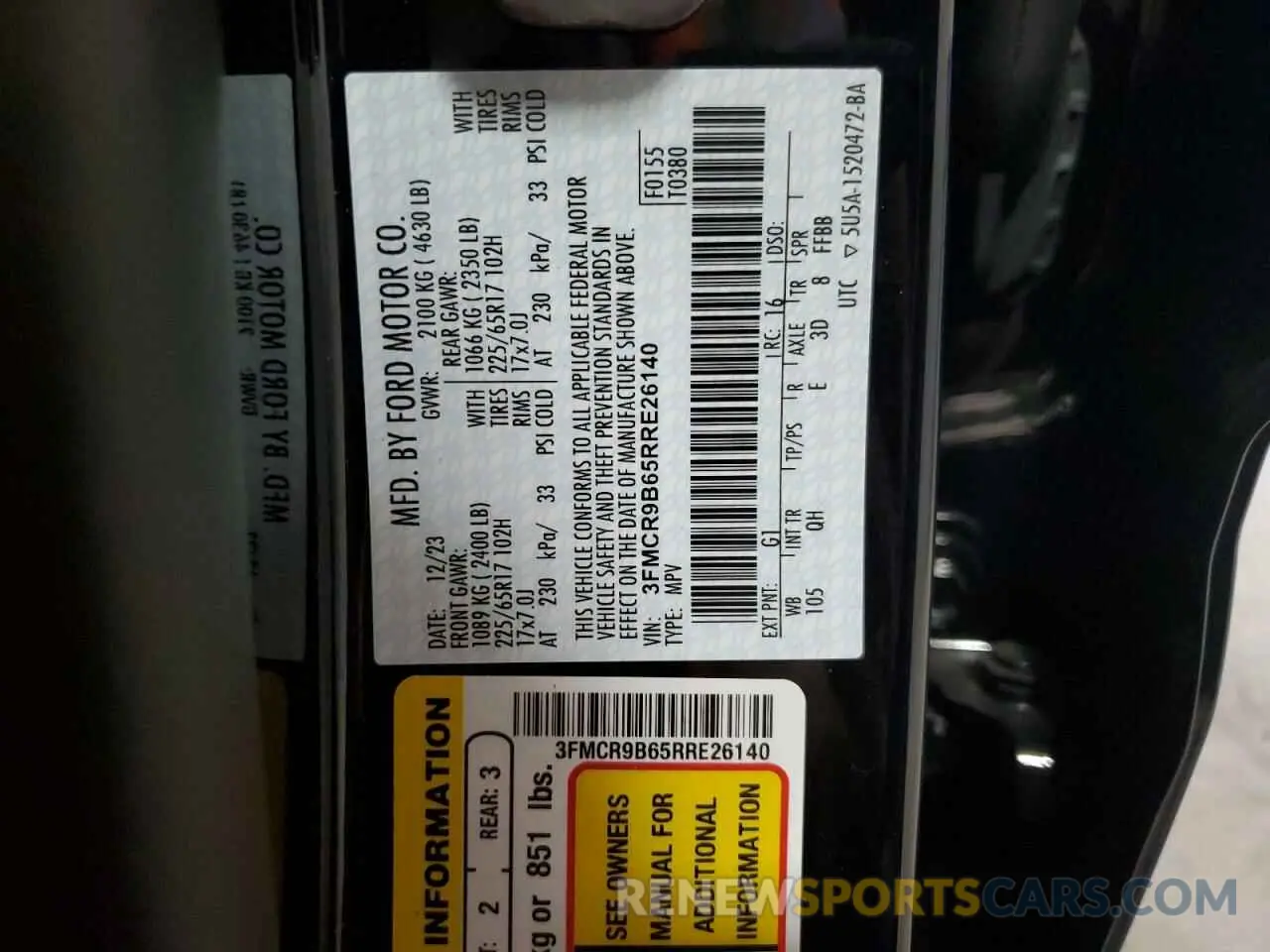 15 fotografías del automóvil dañado 3FMCR9B65RRE26140 FORD BRONCO 2024