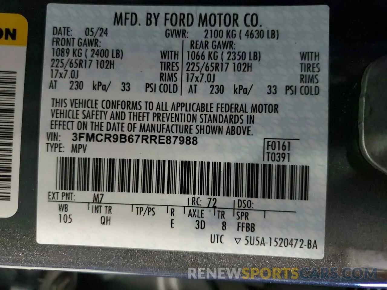 14 fotografías del automóvil dañado 3FMCR9B67RRE87988 FORD BRONCO 2024