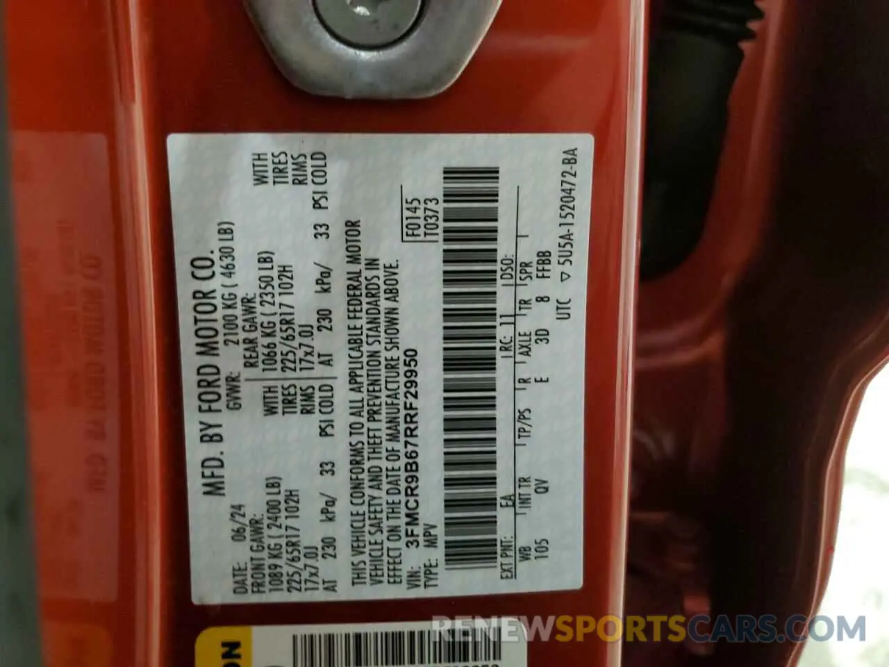 15 fotografías del automóvil dañado 3FMCR9B67RRF29950 FORD BRONCO 2024