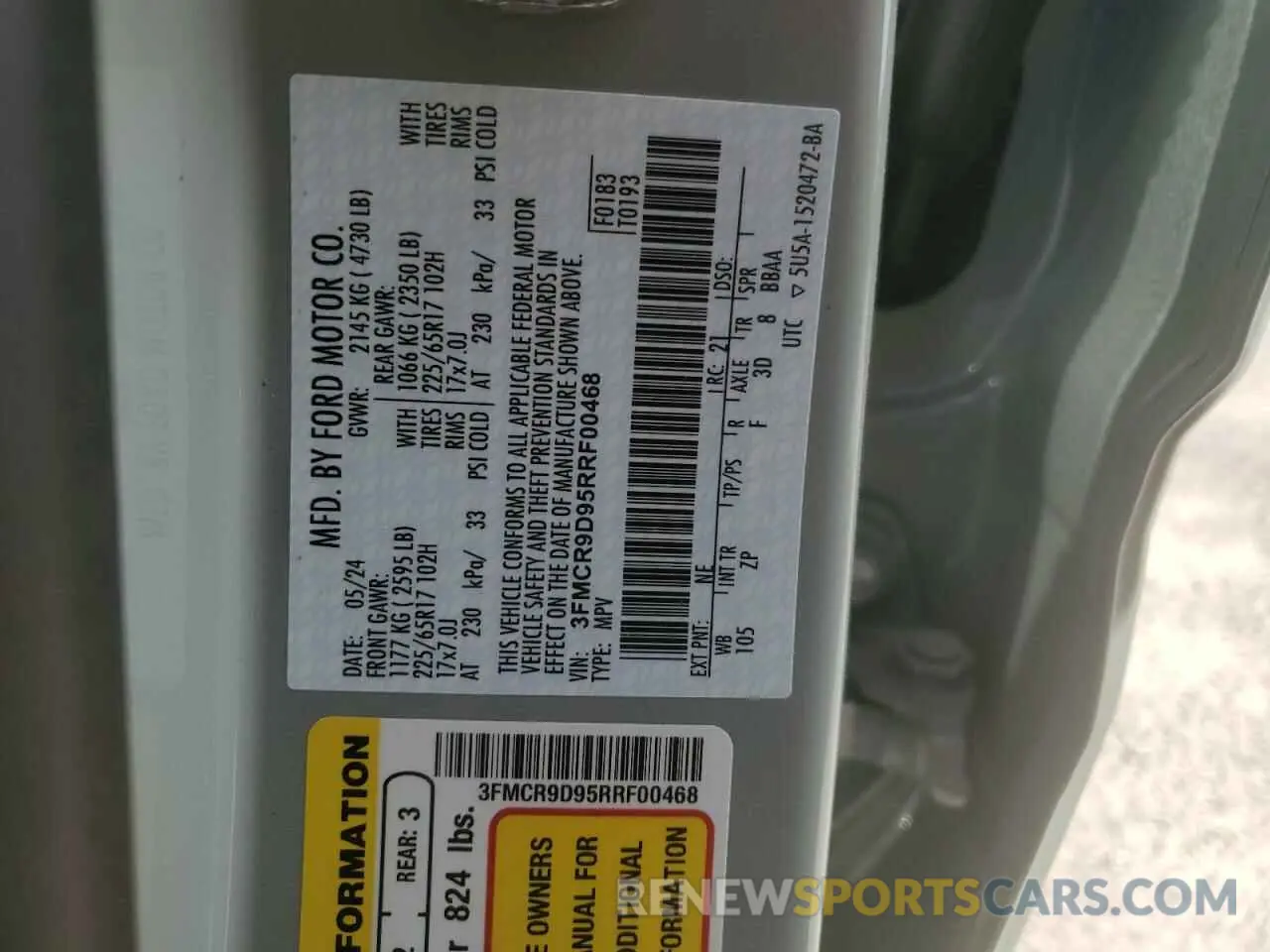 12 fotografías del automóvil dañado 3FMCR9D95RRF00468 FORD BRONCO 2024
