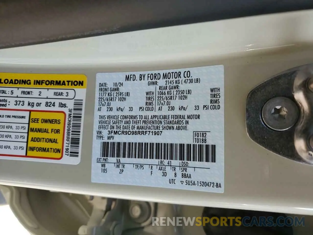 14 fotografías del automóvil dañado 3FMCR9D98RRF71907 FORD BRONCO 2024