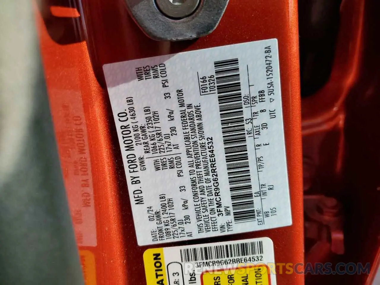13 fotografías del automóvil dañado 3FMCR9G62RRE64532 FORD BRONCO 2024