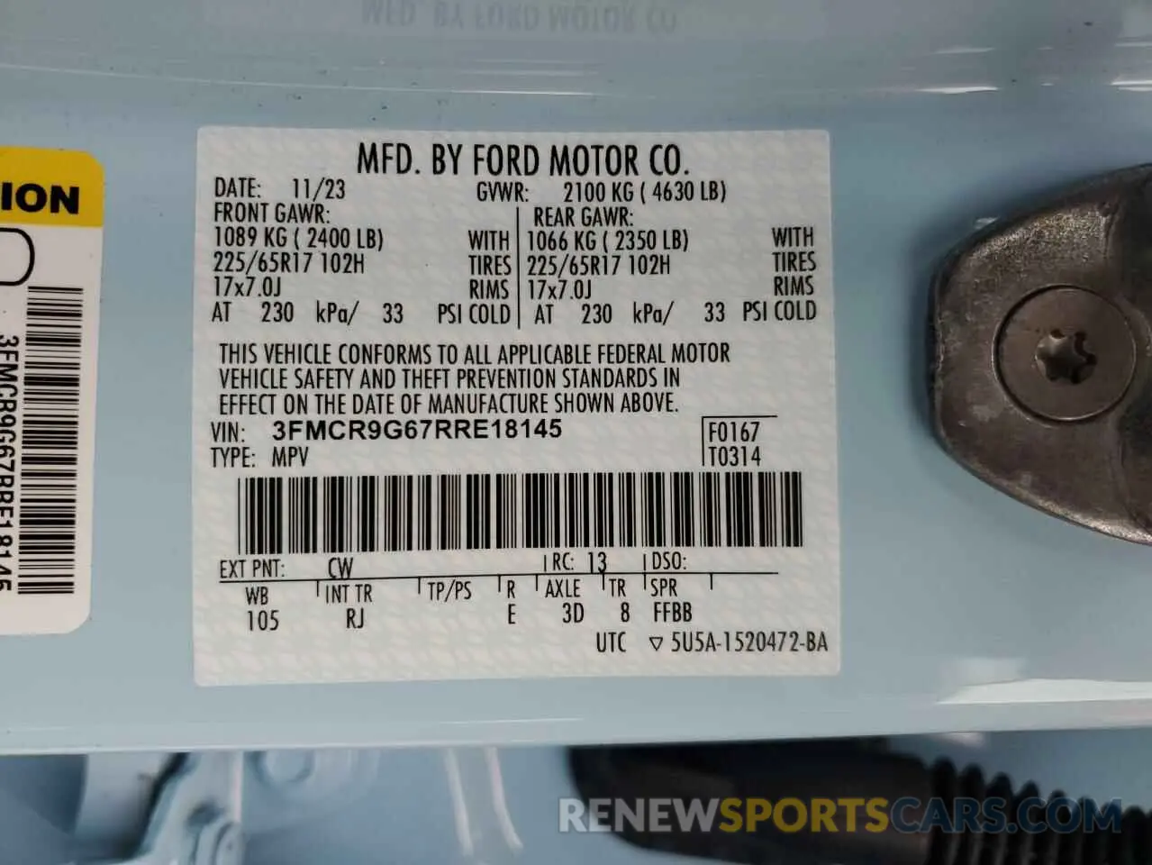 13 fotografías del automóvil dañado 3FMCR9G67RRE18145 FORD BRONCO 2024