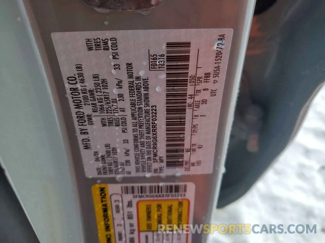 14 fotografías del automóvil dañado 3FMCR9G6XRRF03223 FORD BRONCO 2024