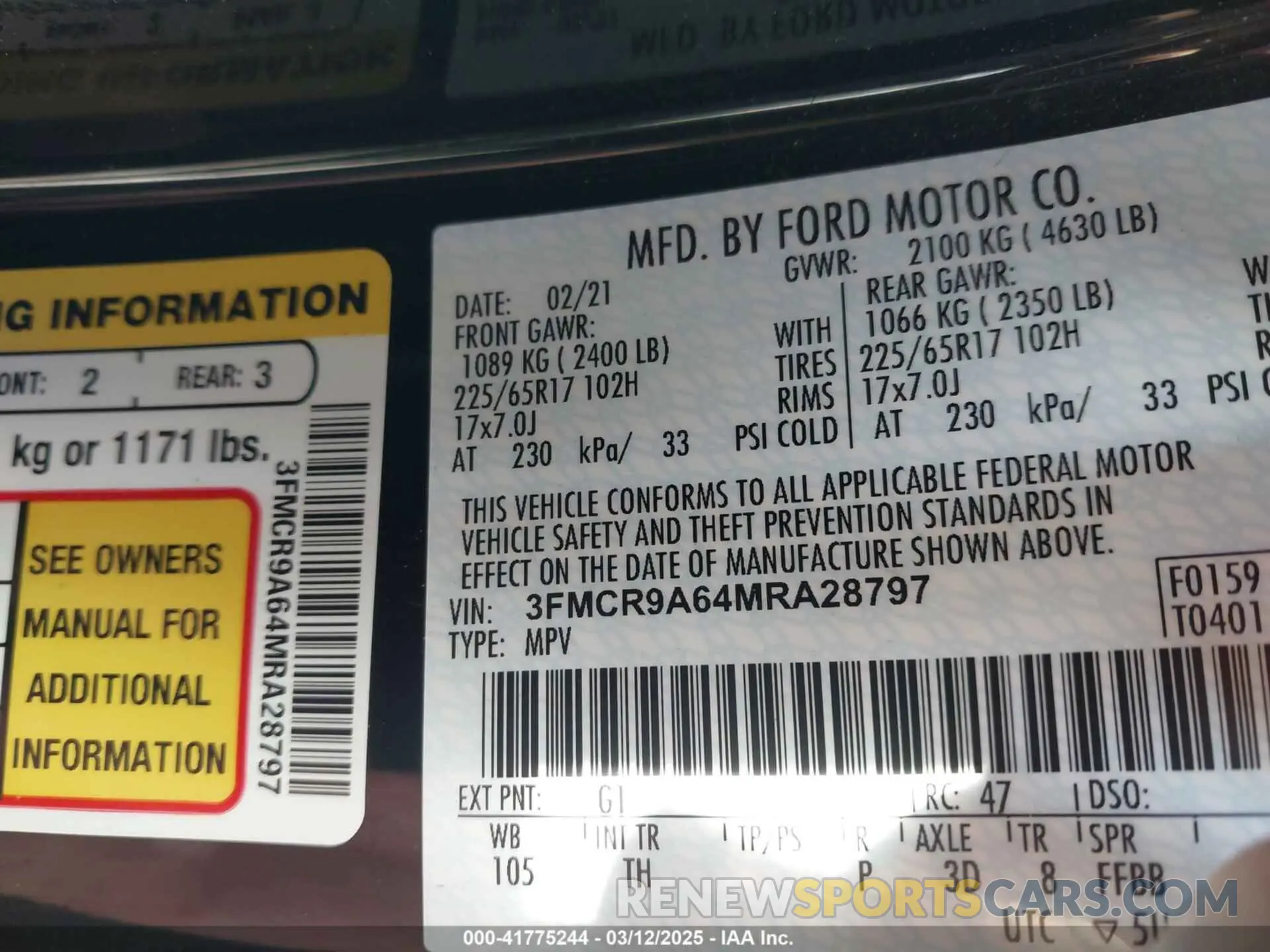 9 fotografías del automóvil dañado 3FMCR9A64MRA28797 FORD BRONCO SPORT 2021