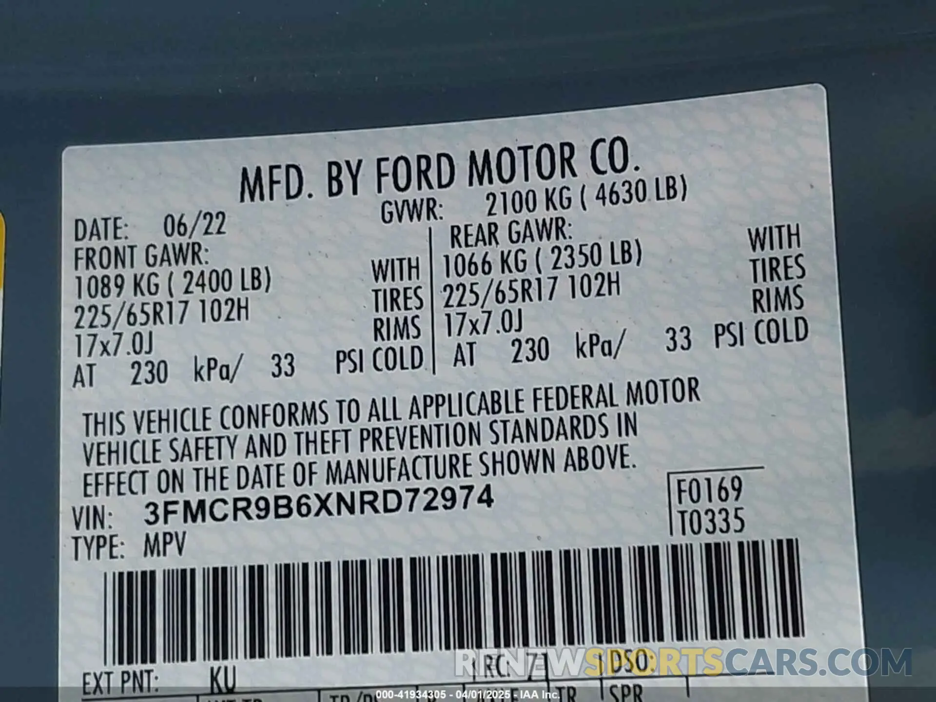 9 fotografías del automóvil dañado 3FMCR9B6XNRD72974 FORD BRONCO SPORT 2022