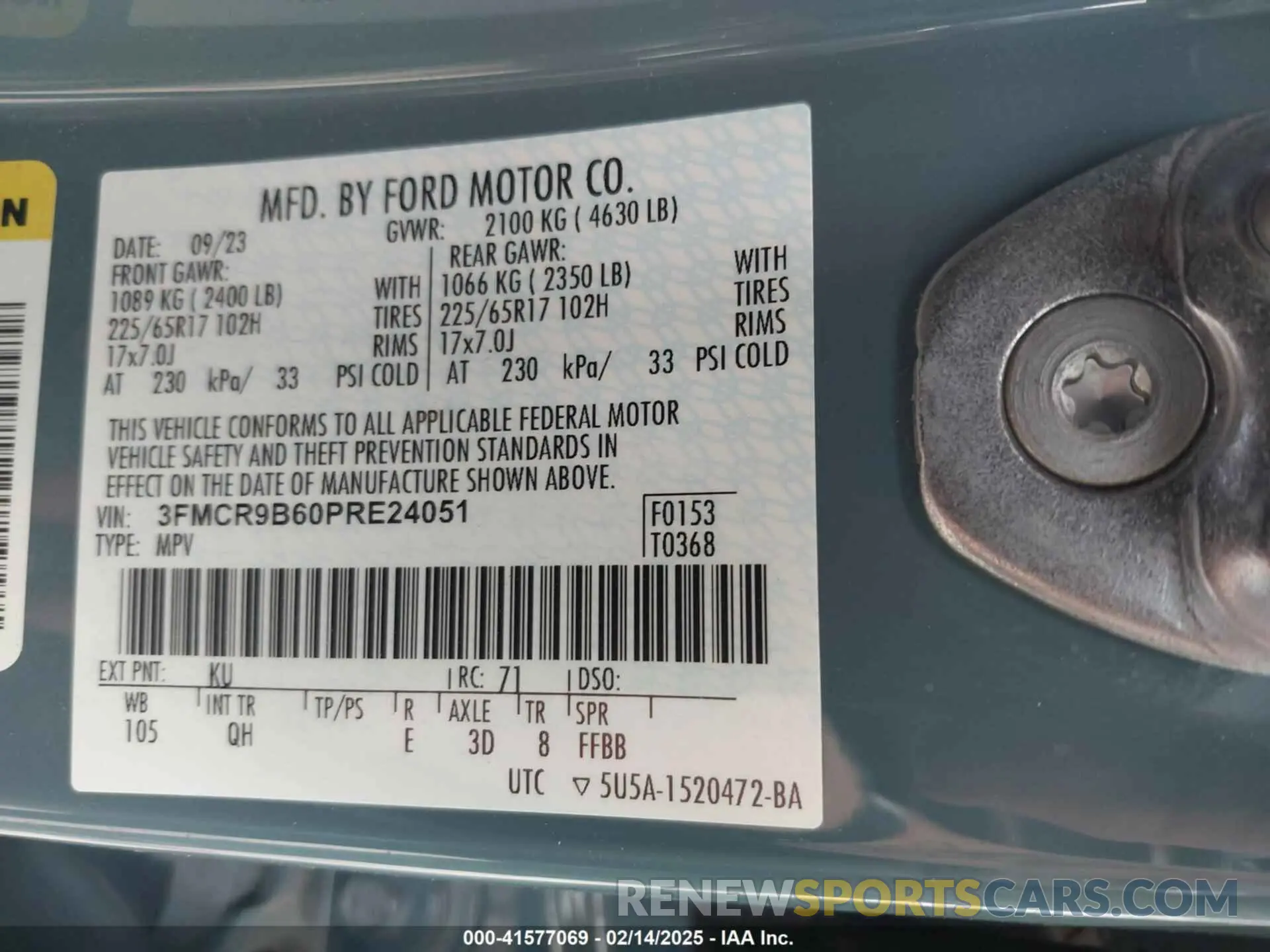 9 fotografías del automóvil dañado 3FMCR9B60PRE24051 FORD BRONCO SPORT 2023