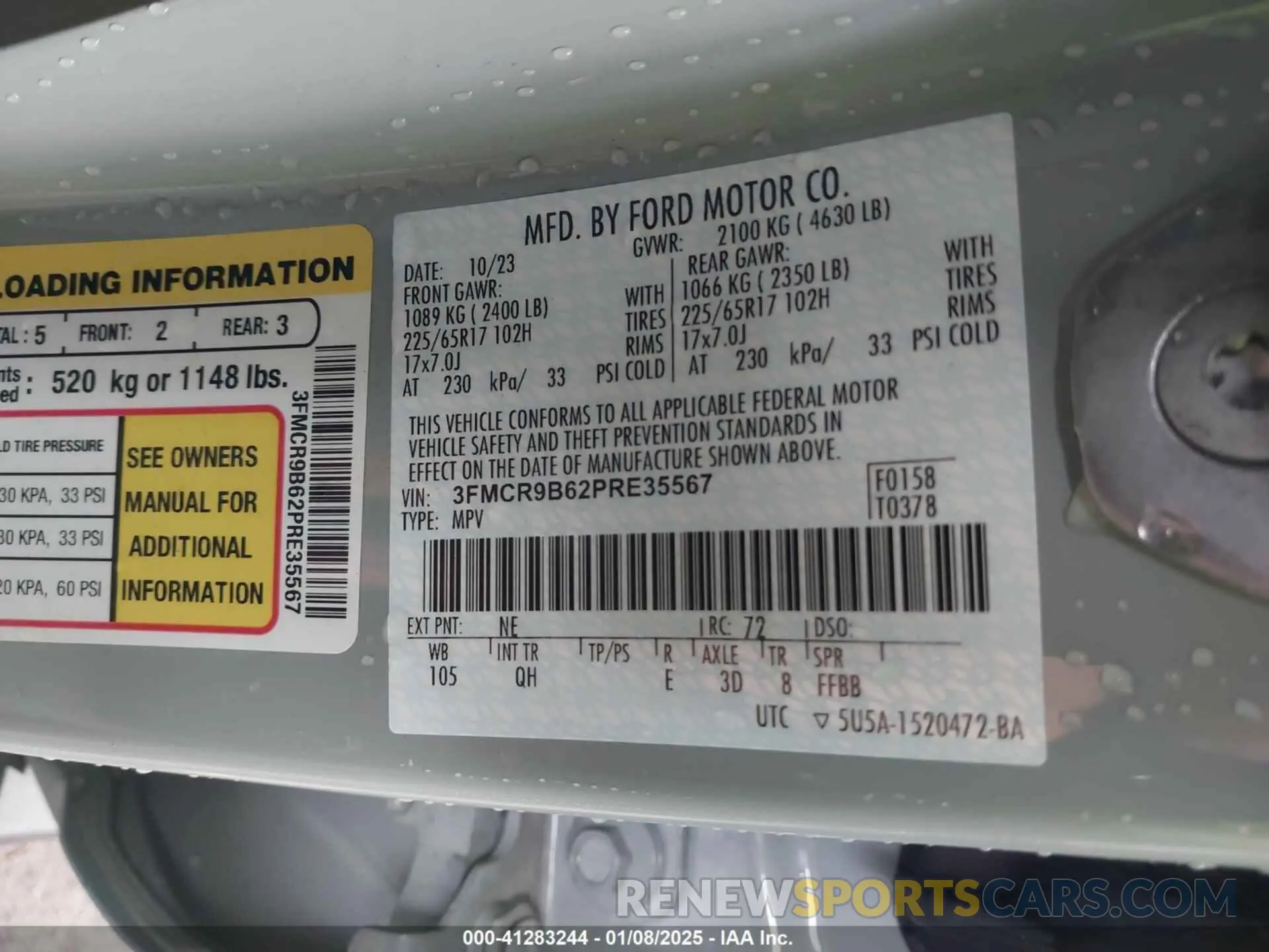 9 fotografías del automóvil dañado 3FMCR9B62PRE35567 FORD BRONCO SPORT 2023