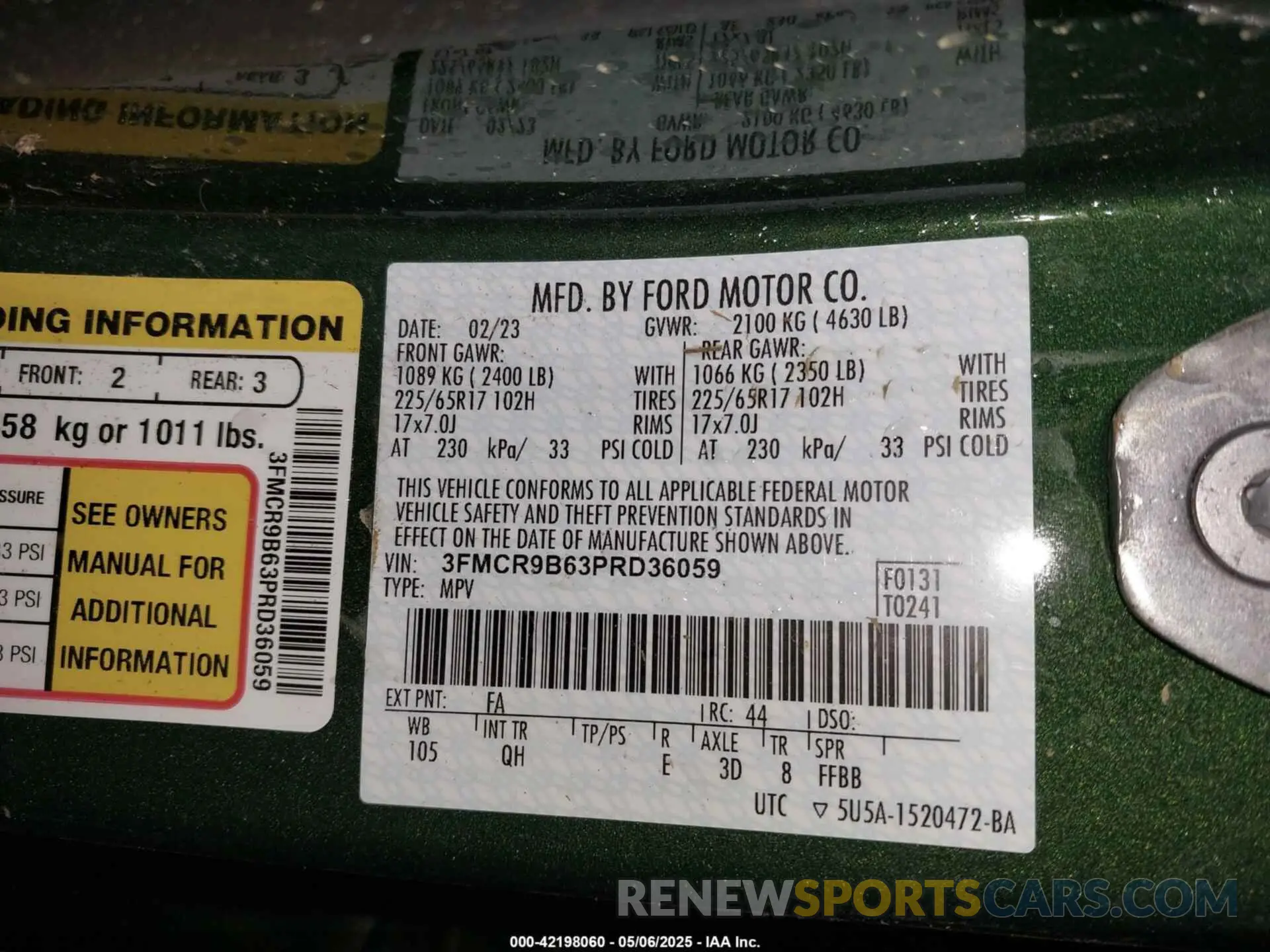 9 fotografías del automóvil dañado 3FMCR9B63PRD36059 FORD BRONCO SPORT 2023