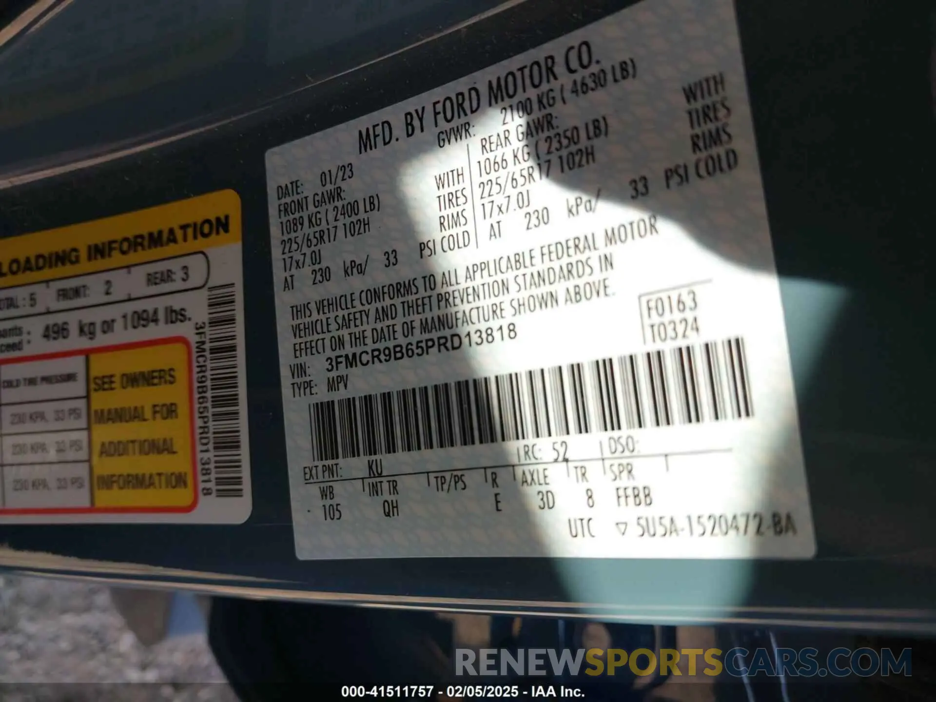 9 fotografías del automóvil dañado 3FMCR9B65PRD13818 FORD BRONCO SPORT 2023