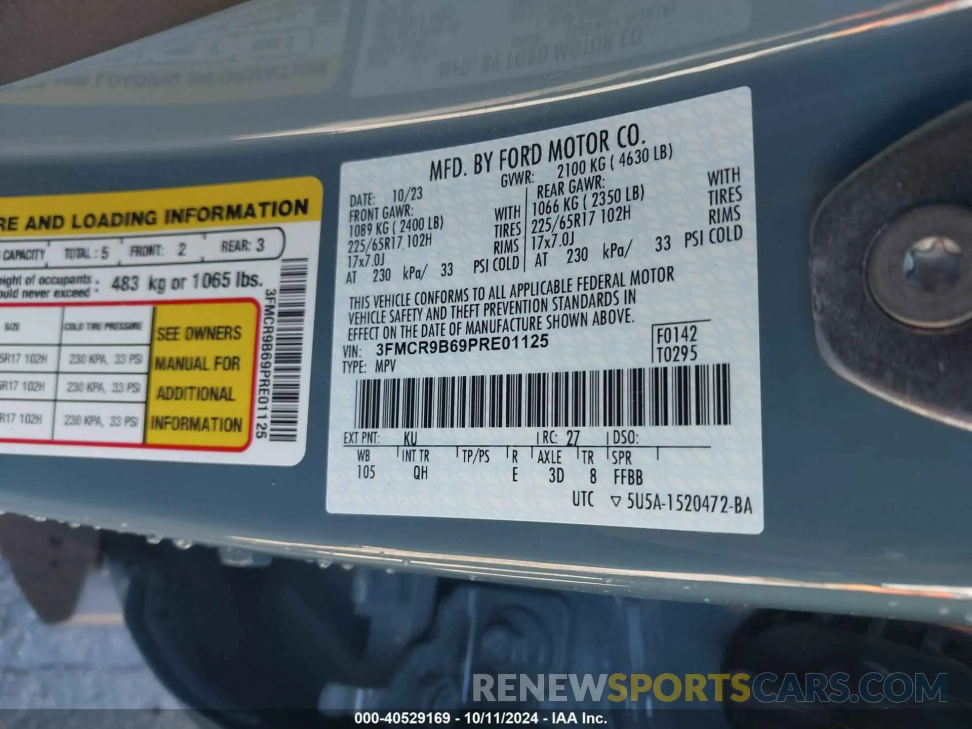 9 fotografías del automóvil dañado 3FMCR9B69PRE01125 FORD BRONCO SPORT 2023