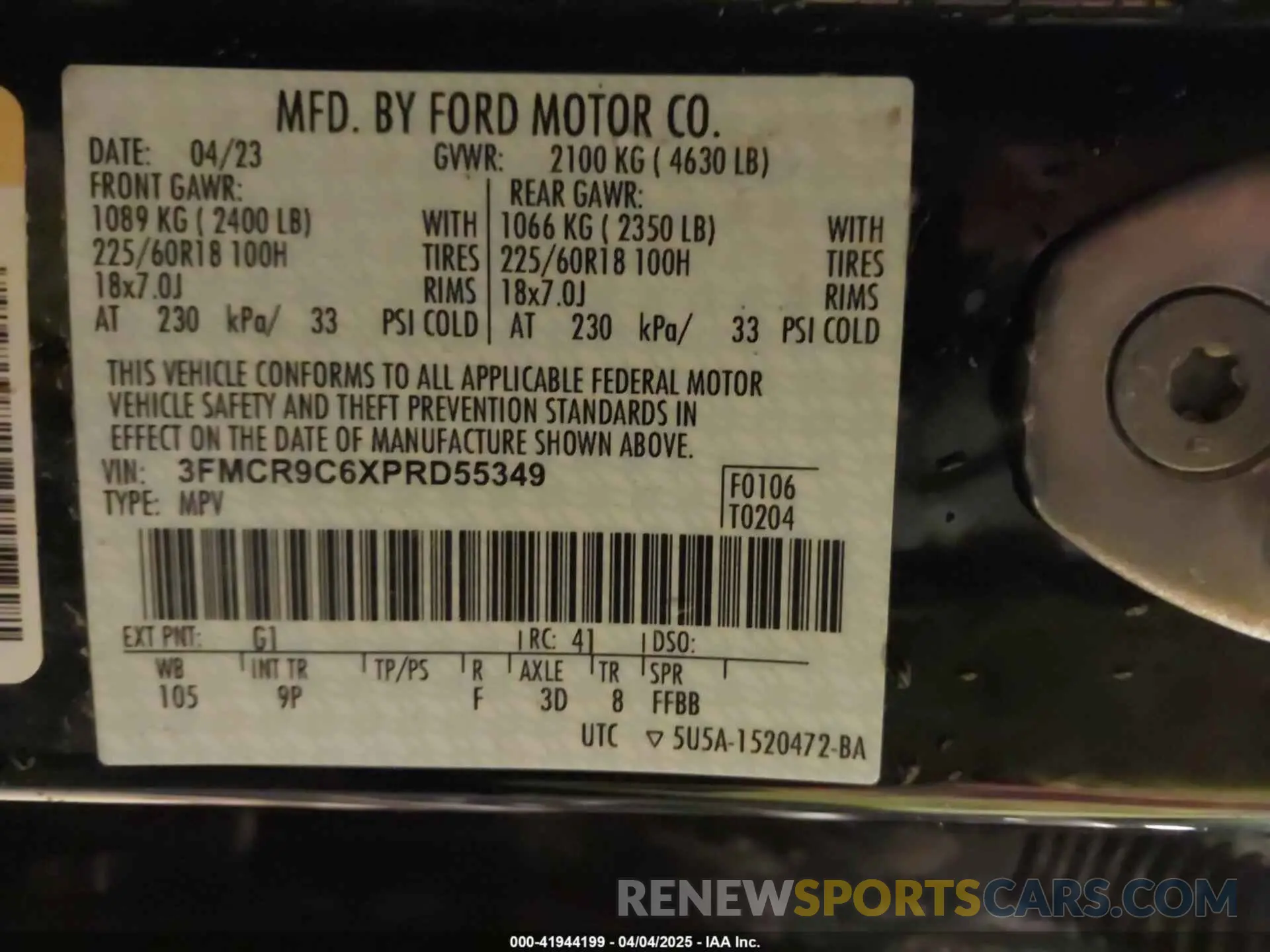 9 fotografías del automóvil dañado 3FMCR9C6XPRD55349 FORD BRONCO SPORT 2023