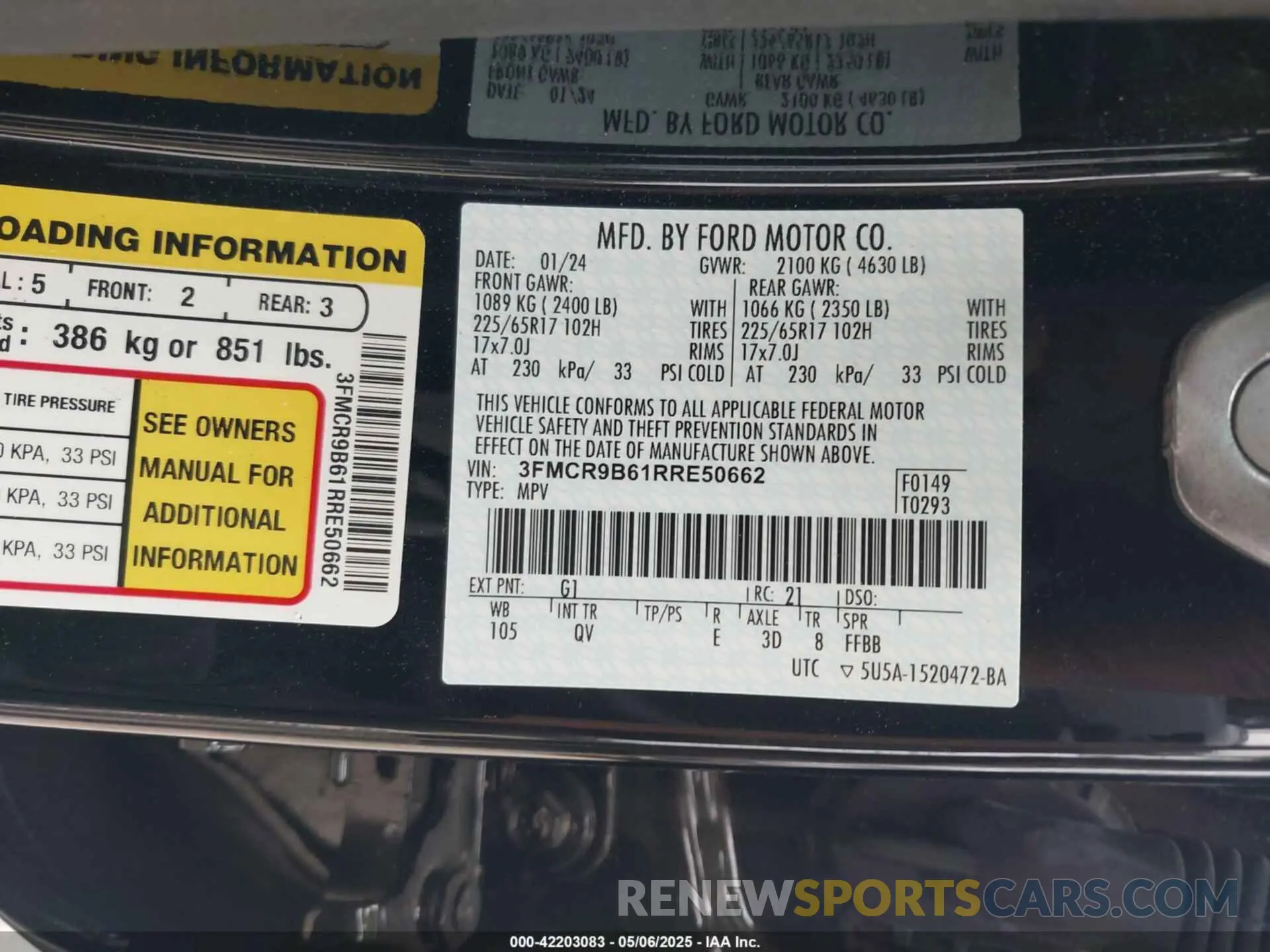 9 fotografías del automóvil dañado 3FMCR9B61RRE50662 FORD BRONCO SPORT 2024