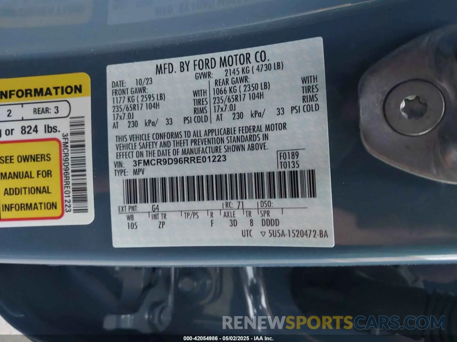 9 fotografías del automóvil dañado 3FMCR9D96RRE01223 FORD BRONCO SPORT 2024