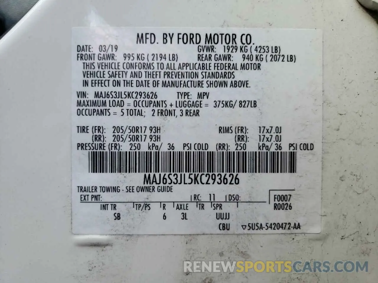 13 fotografías del automóvil dañado MAJ6S3JL5KC293626 FORD ECOSPORT 2019
