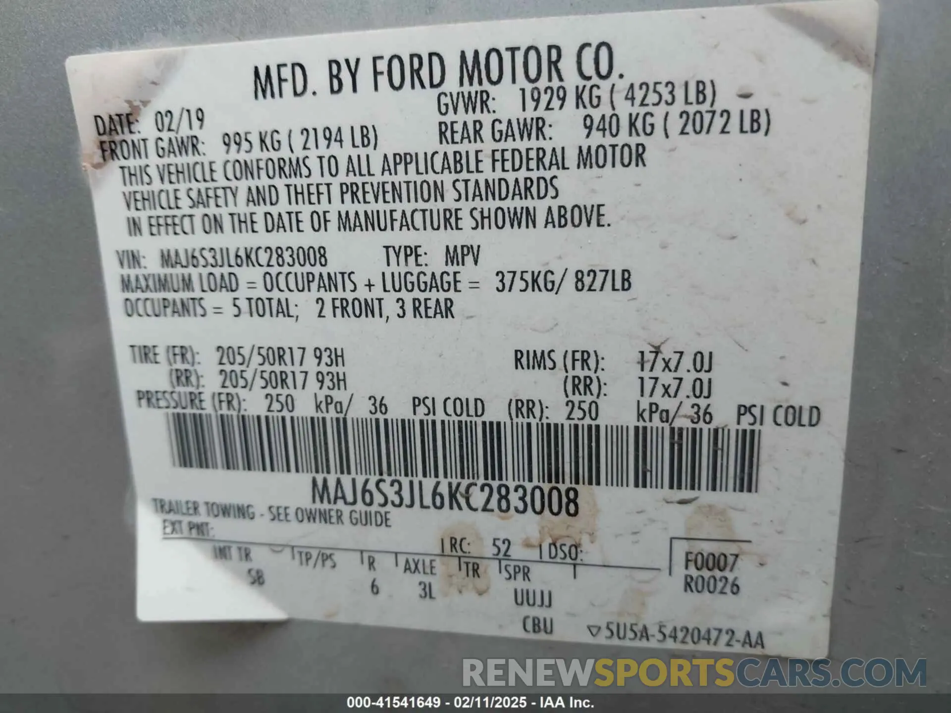 9 fotografías del automóvil dañado MAJ6S3JL6KC283008 FORD ECOSPORT 2019