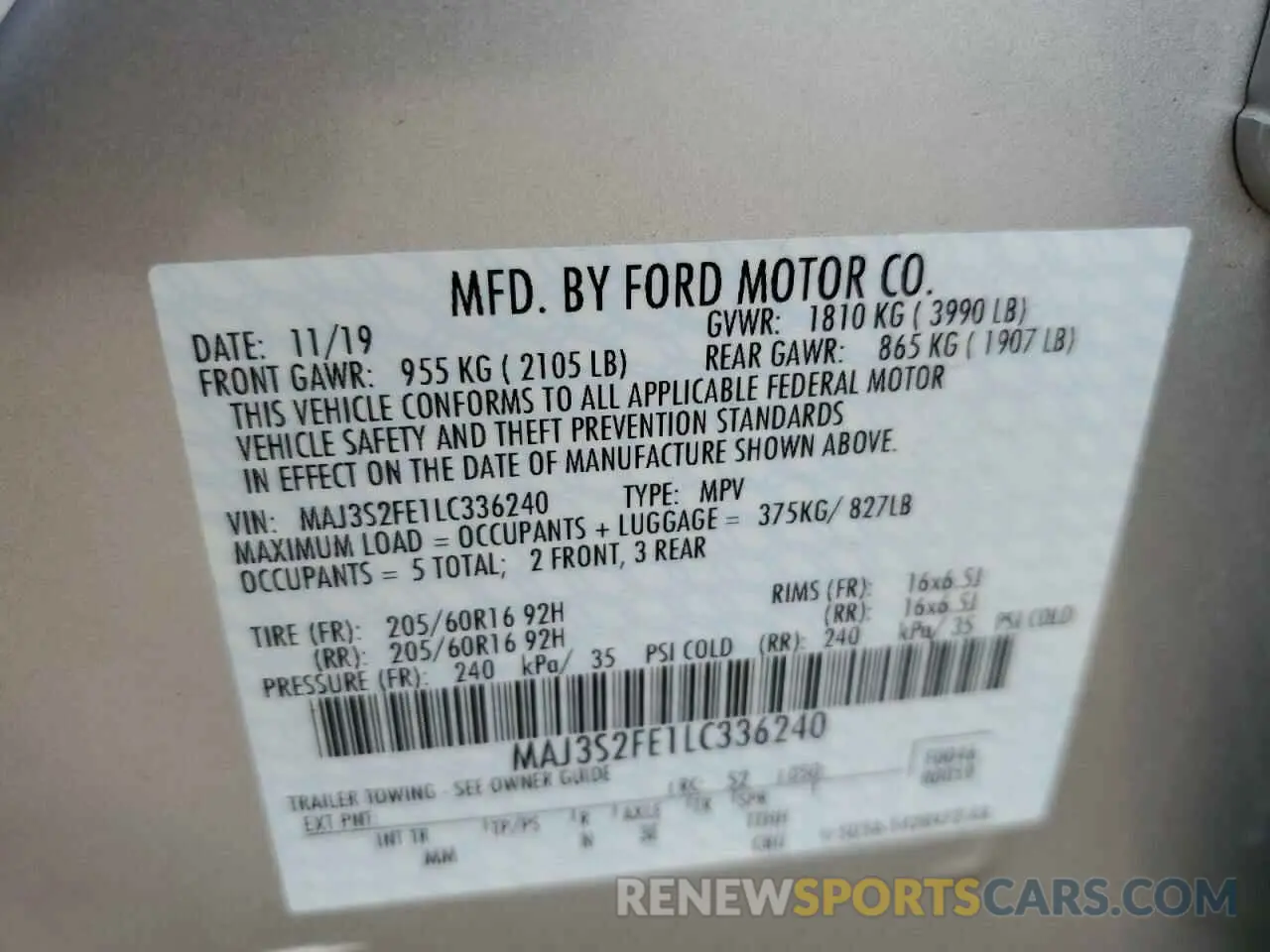 14 fotografías del automóvil dañado MAJ3S2FE1LC336240 FORD ECOSPORT 2020