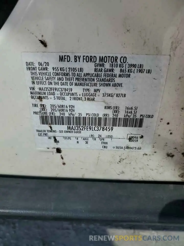 14 fotografías del automóvil dañado MAJ3S2FE9LC378459 FORD ECOSPORT 2020
