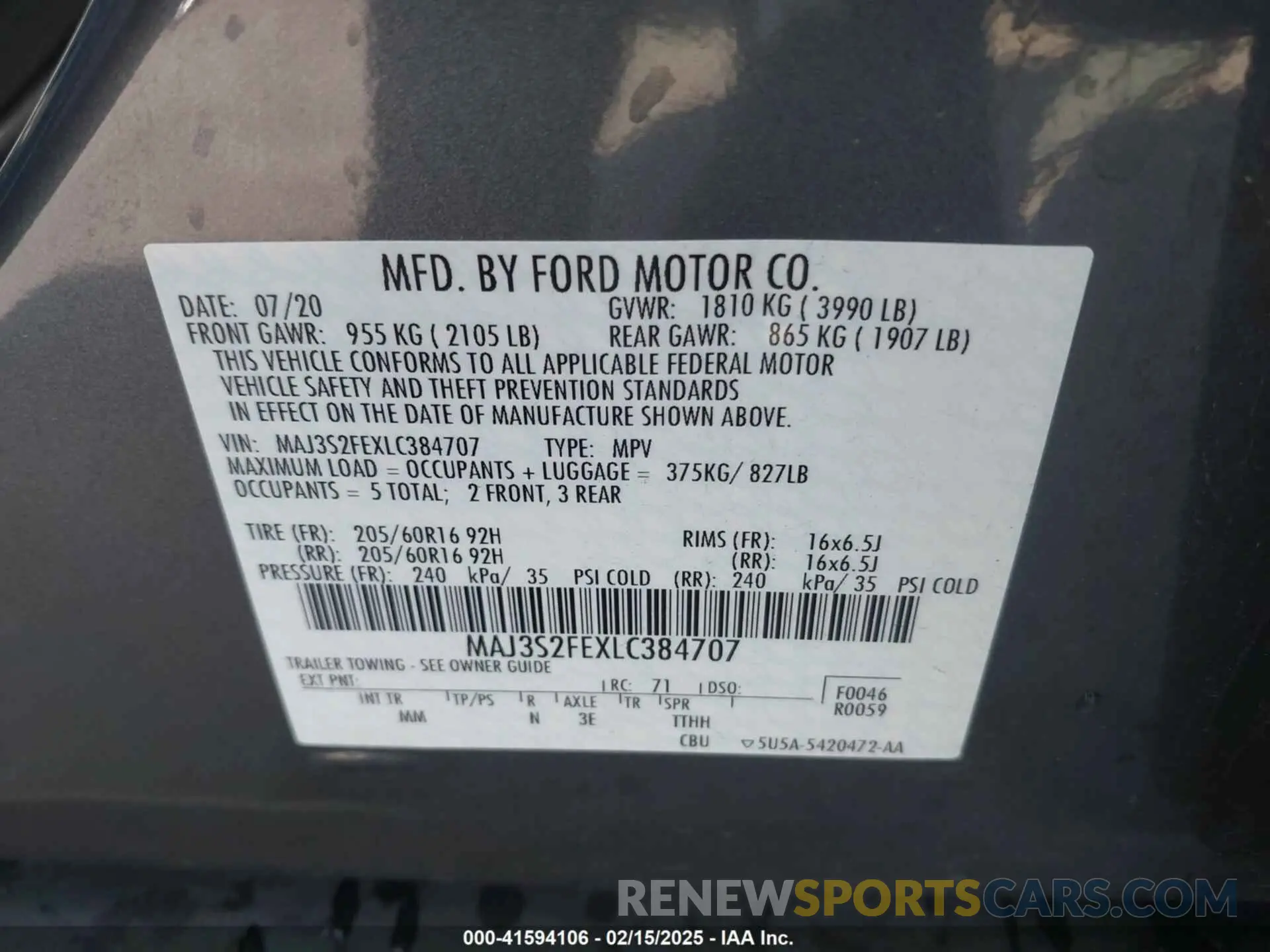 9 fotografías del automóvil dañado MAJ3S2FEXLC384707 FORD ECOSPORT 2020