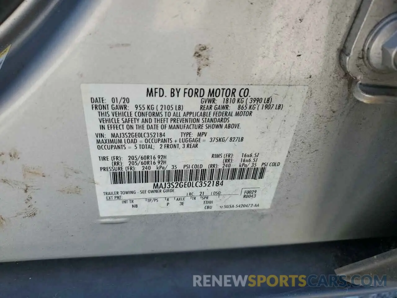 13 fotografías del automóvil dañado MAJ3S2GE0LC352184 FORD ECOSPORT 2020