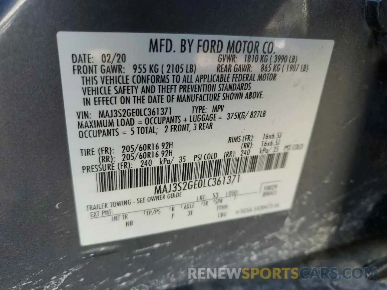 13 fotografías del automóvil dañado MAJ3S2GE0LC361371 FORD ECOSPORT 2020