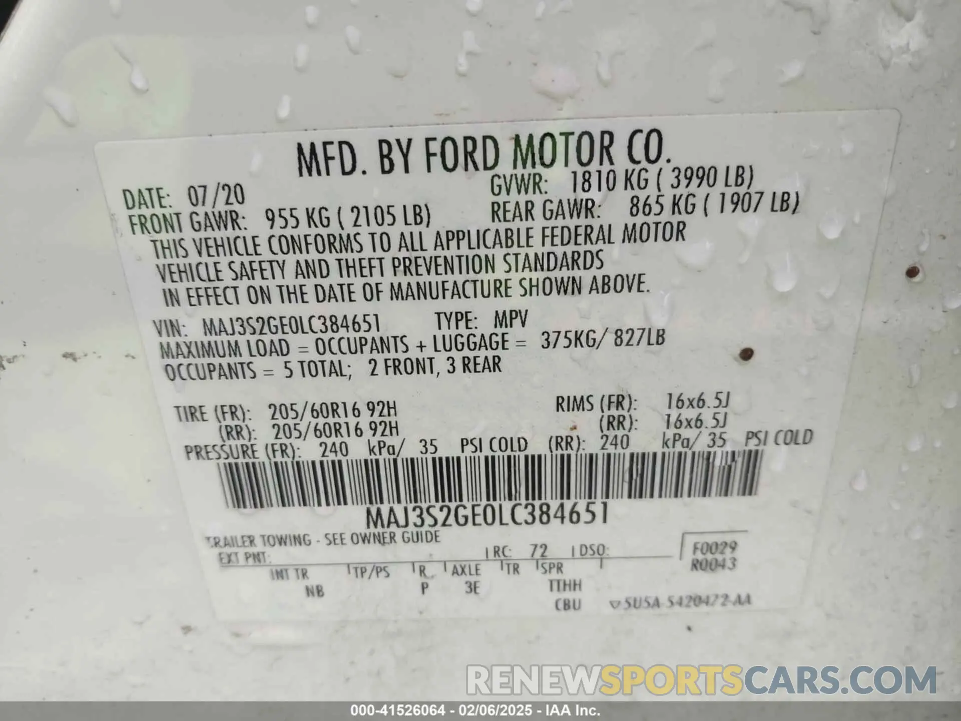 9 fotografías del automóvil dañado MAJ3S2GE0LC384651 FORD ECOSPORT 2020