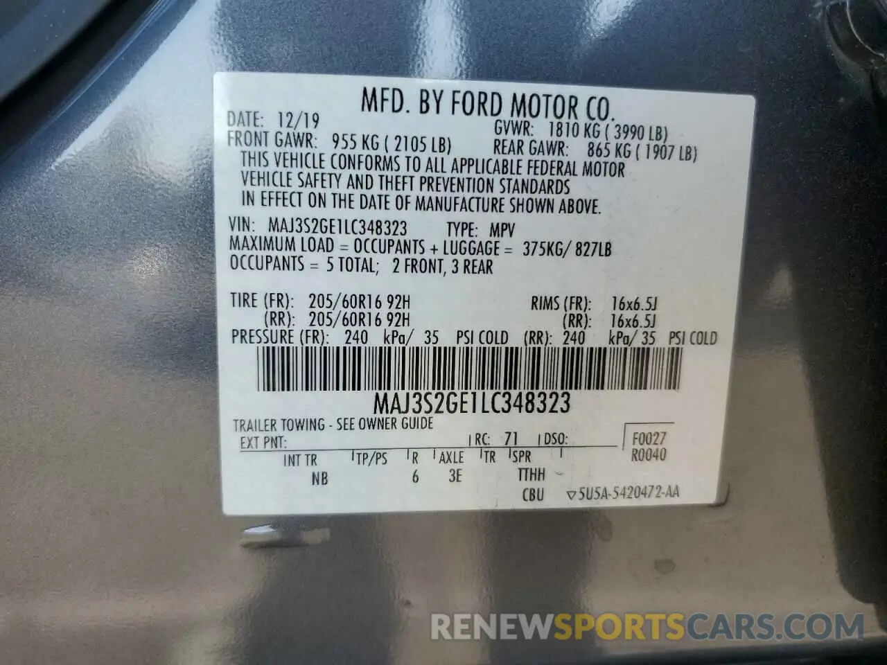 13 fotografías del automóvil dañado MAJ3S2GE1LC348323 FORD ECOSPORT 2020