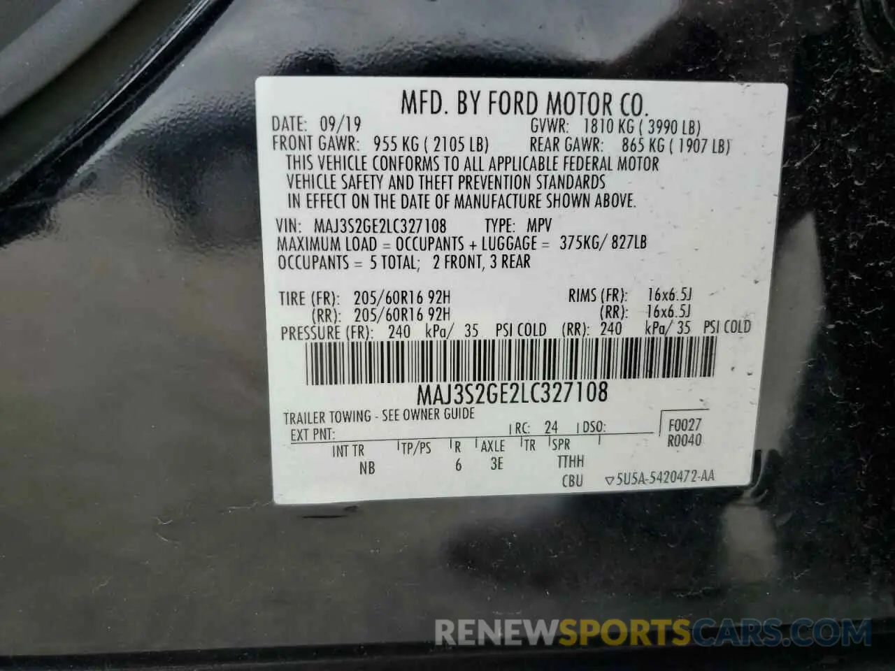 15 fotografías del automóvil dañado MAJ3S2GE2LC327108 FORD ECOSPORT 2020
