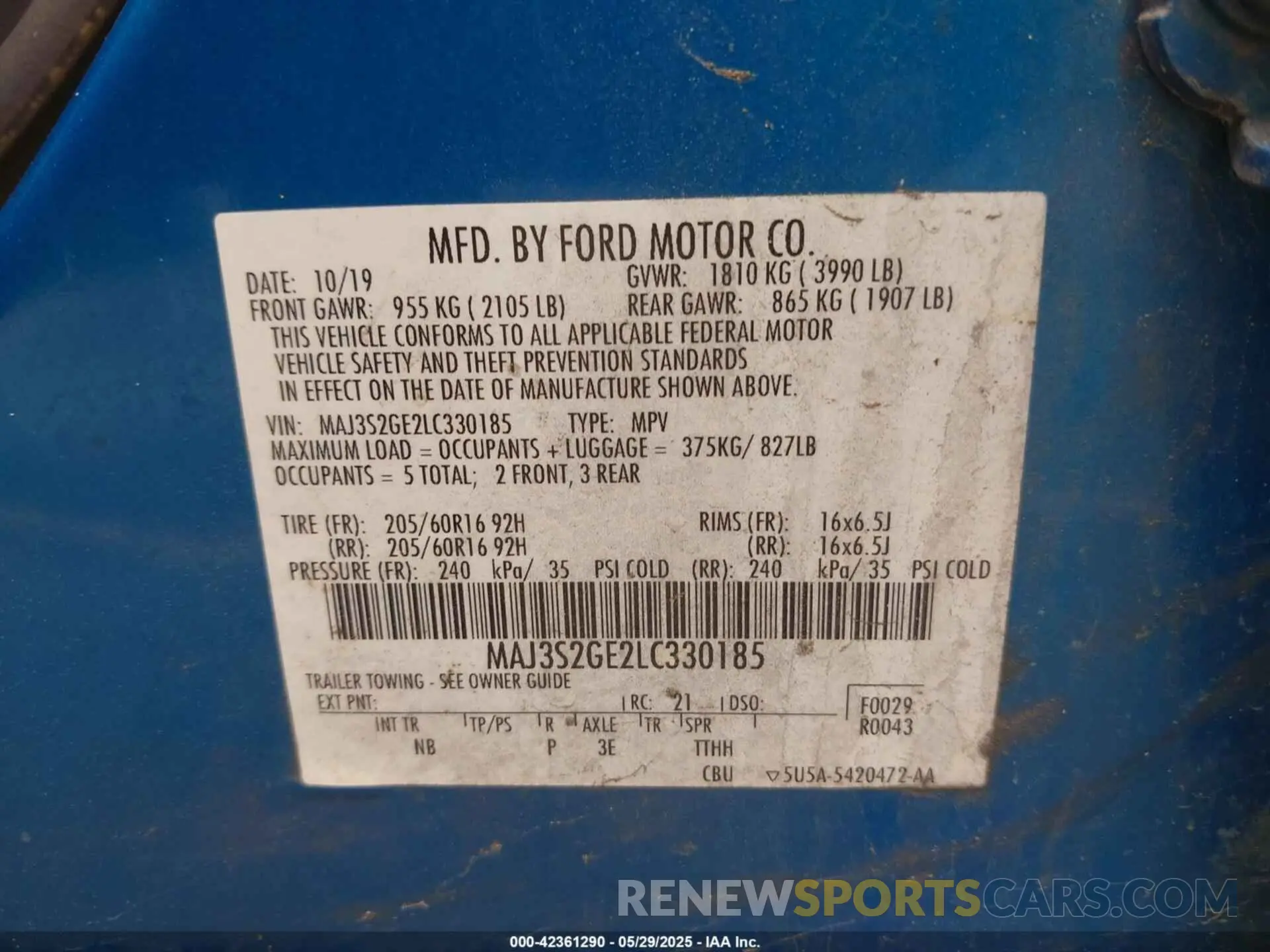 9 fotografías del automóvil dañado MAJ3S2GE2LC330185 FORD ECOSPORT 2020