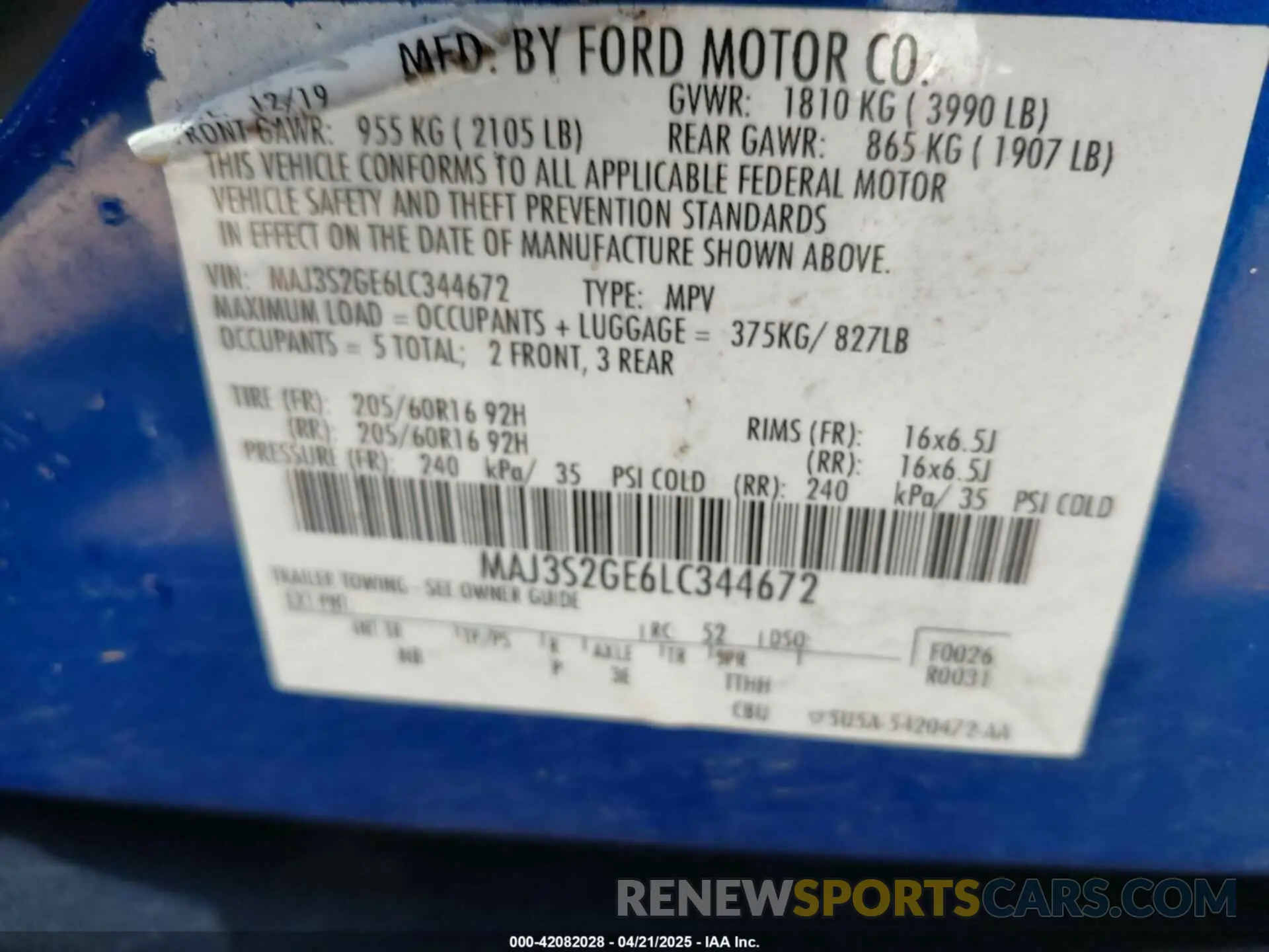 9 fotografías del automóvil dañado MAJ3S2GE6LC344672 FORD ECOSPORT 2020
