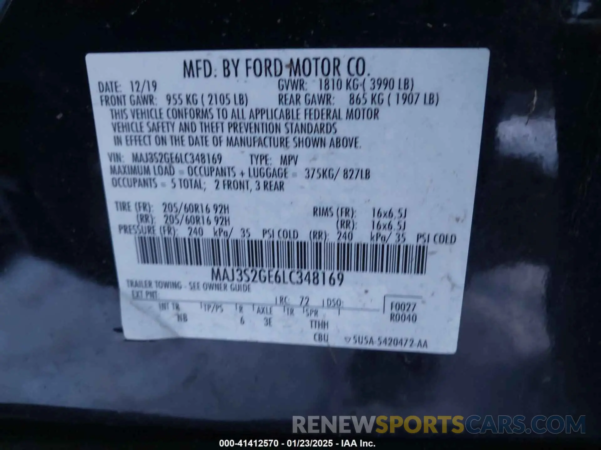 9 fotografías del automóvil dañado MAJ3S2GE6LC348169 FORD ECOSPORT 2020