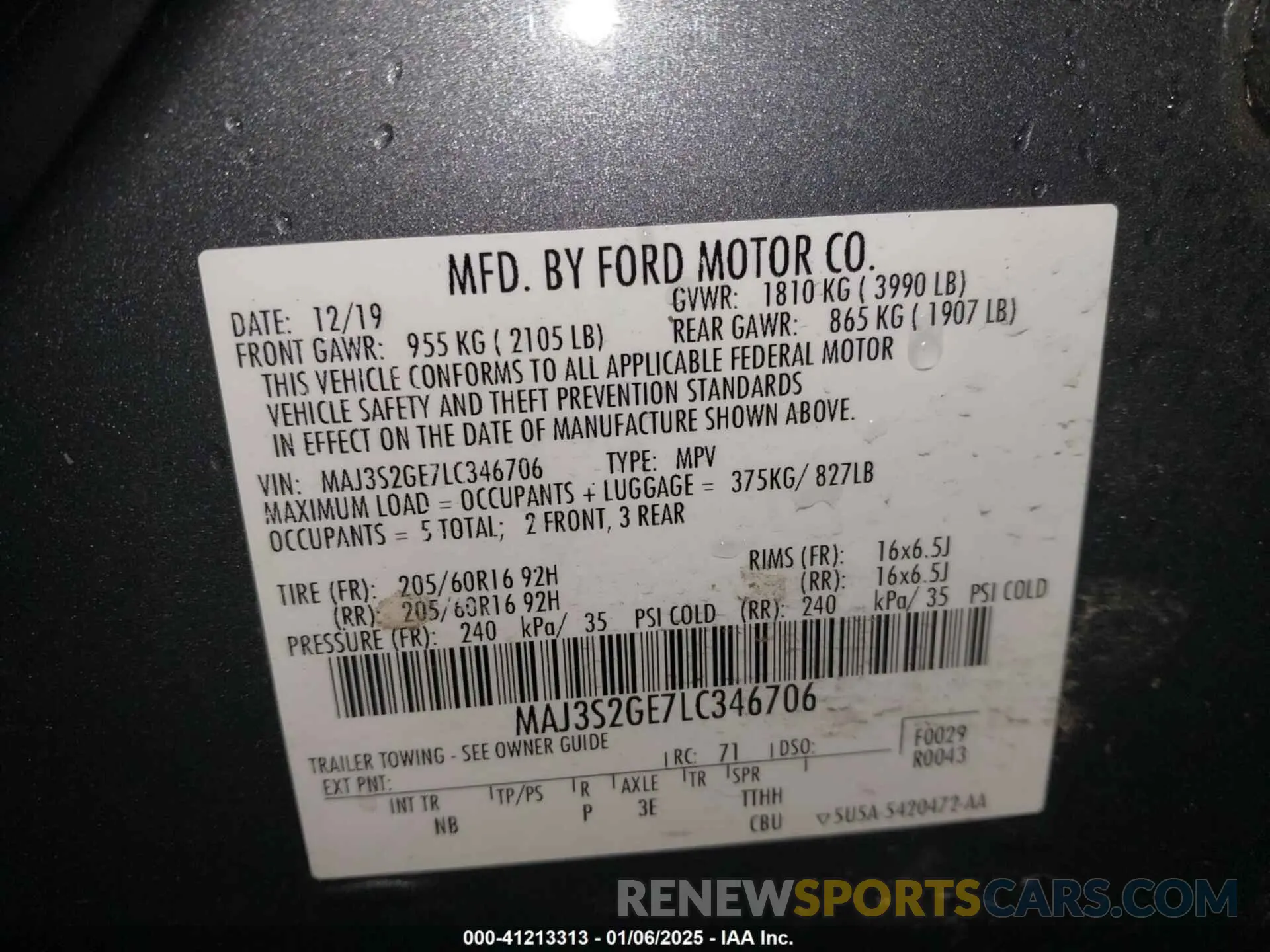 9 fotografías del automóvil dañado MAJ3S2GE7LC346706 FORD ECOSPORT 2020