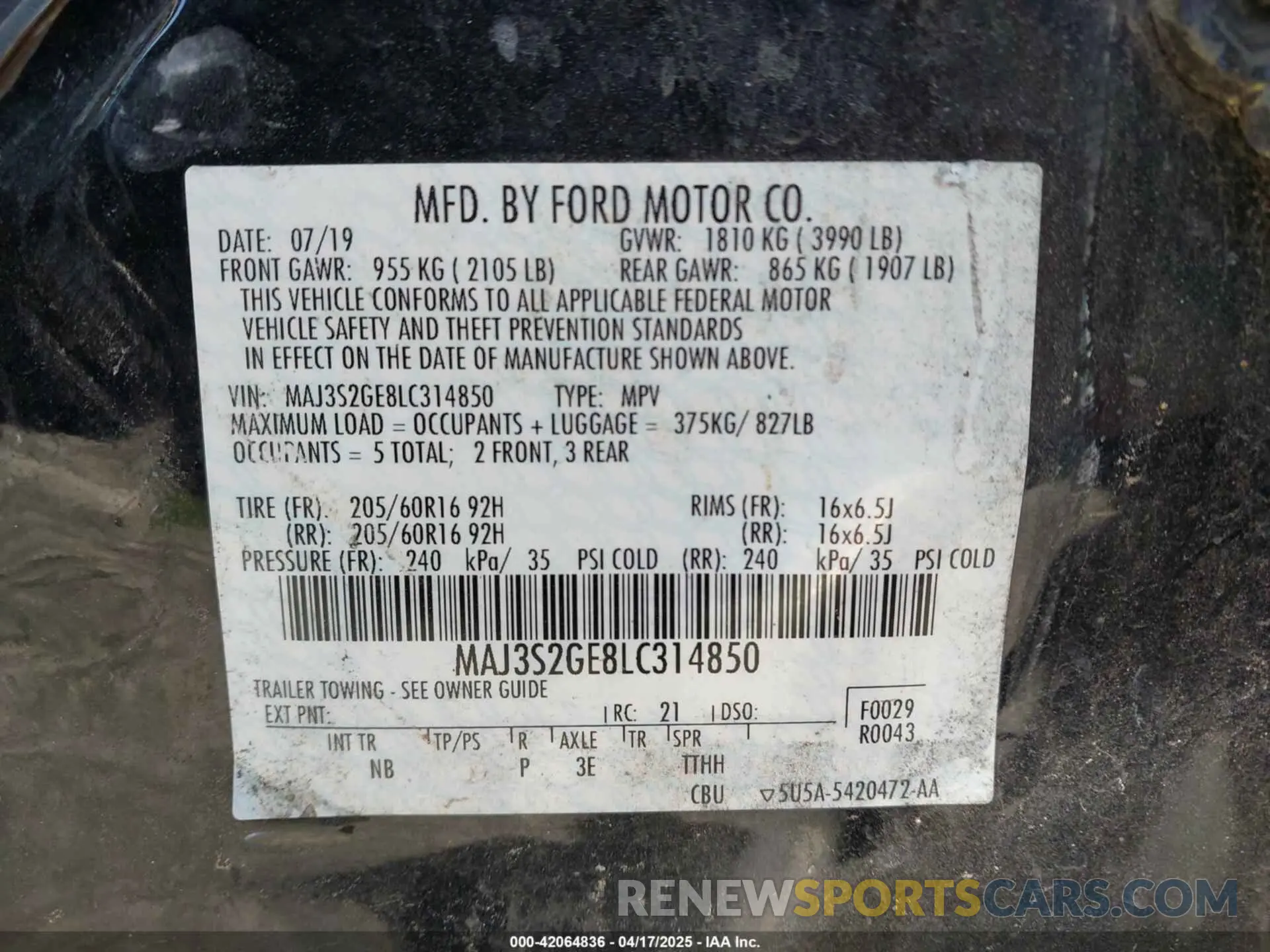 9 fotografías del automóvil dañado MAJ3S2GE8LC314850 FORD ECOSPORT 2020