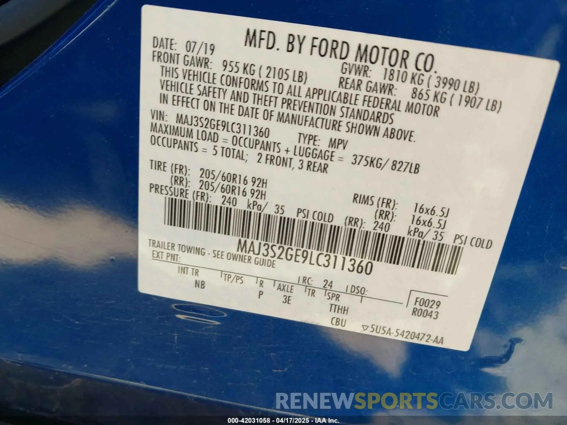 9 fotografías del automóvil dañado MAJ3S2GE9LC311360 FORD ECOSPORT 2020