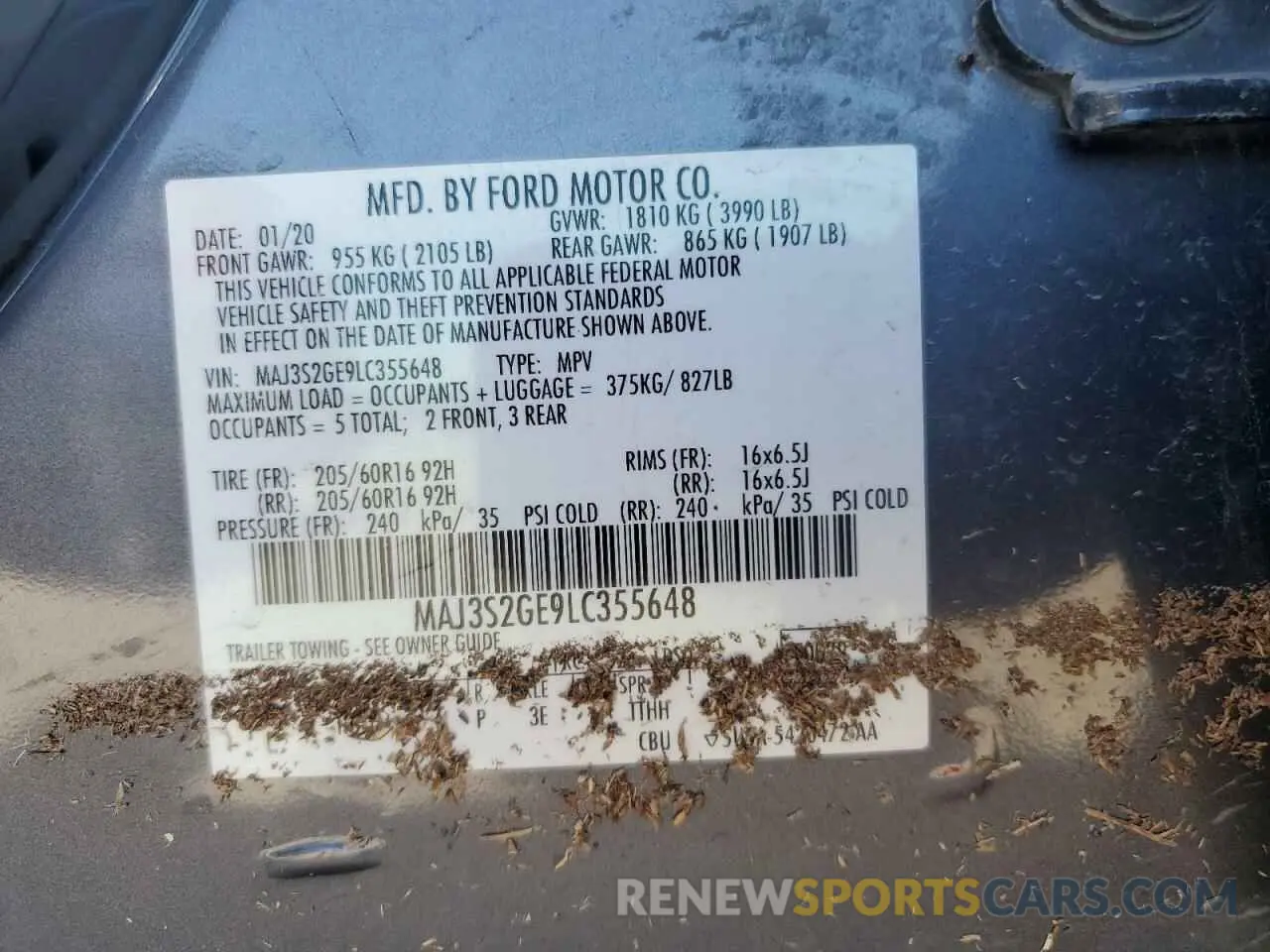 14 fotografías del automóvil dañado MAJ3S2GE9LC355648 FORD ECOSPORT 2020