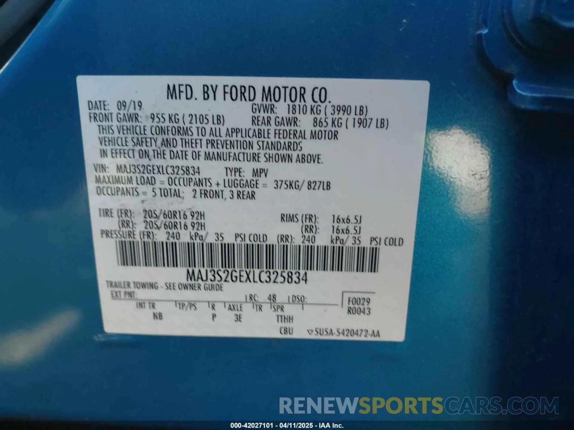 9 fotografías del automóvil dañado MAJ3S2GEXLC325834 FORD ECOSPORT 2020