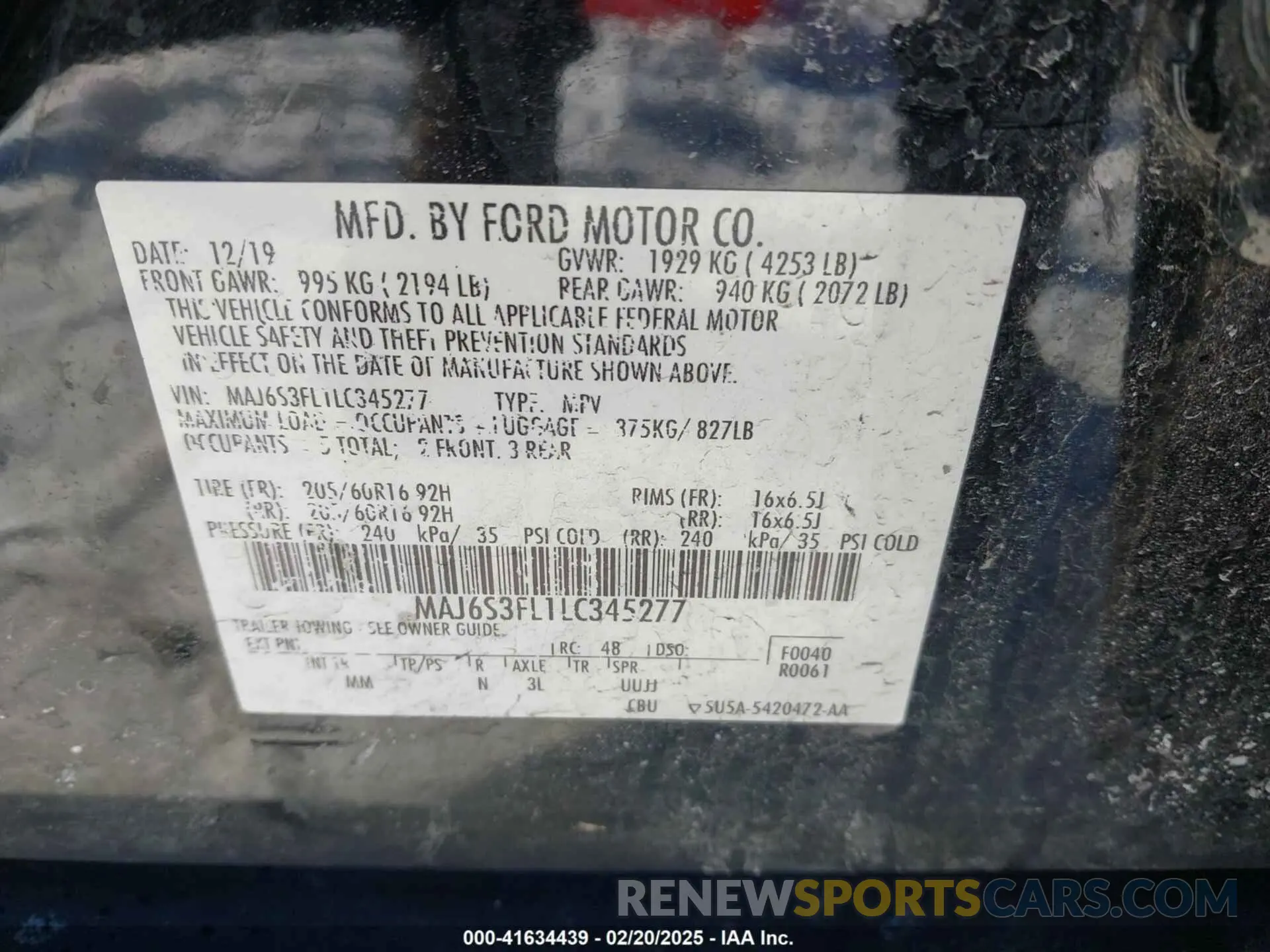 9 fotografías del automóvil dañado MAJ6S3FL1LC345277 FORD ECOSPORT 2020