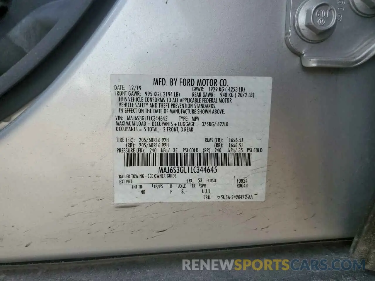 13 fotografías del automóvil dañado MAJ6S3GL1LC344645 FORD ECOSPORT 2020