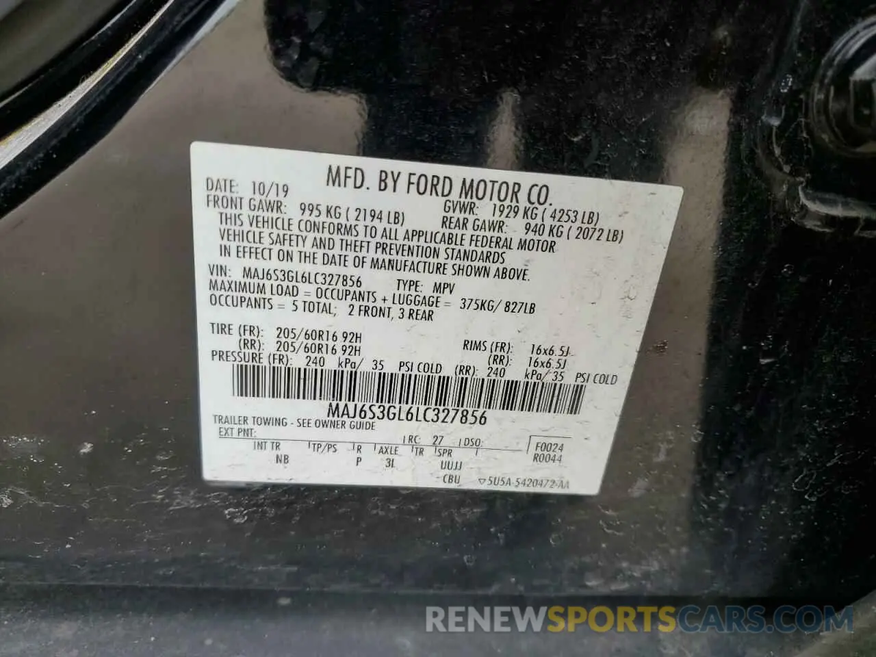15 fotografías del automóvil dañado MAJ6S3GL6LC327856 FORD ECOSPORT 2020
