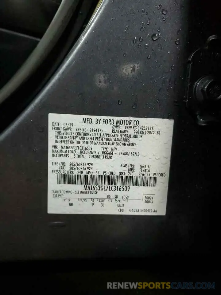 14 fotografías del automóvil dañado MAJ6S3GL7LC316509 FORD ECOSPORT 2020